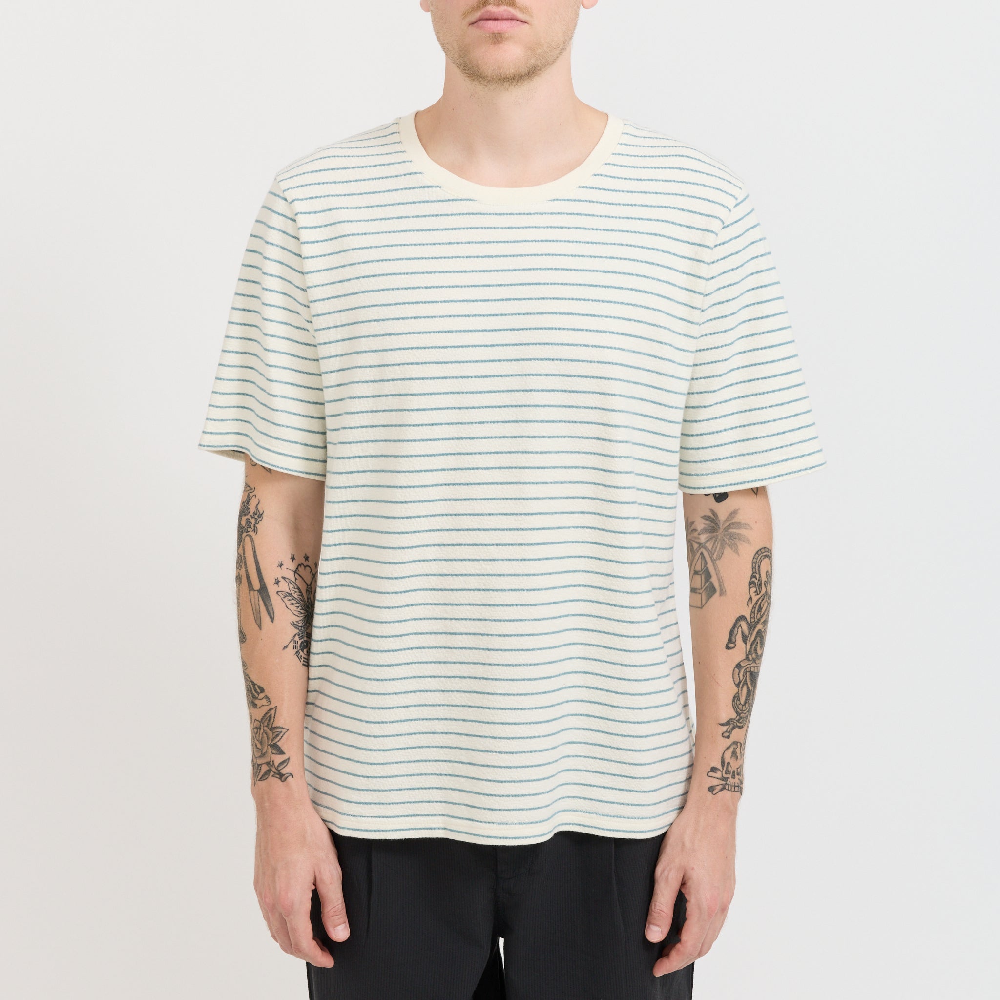SS Textured Stripe T-Shirt Ecru/Misty Green