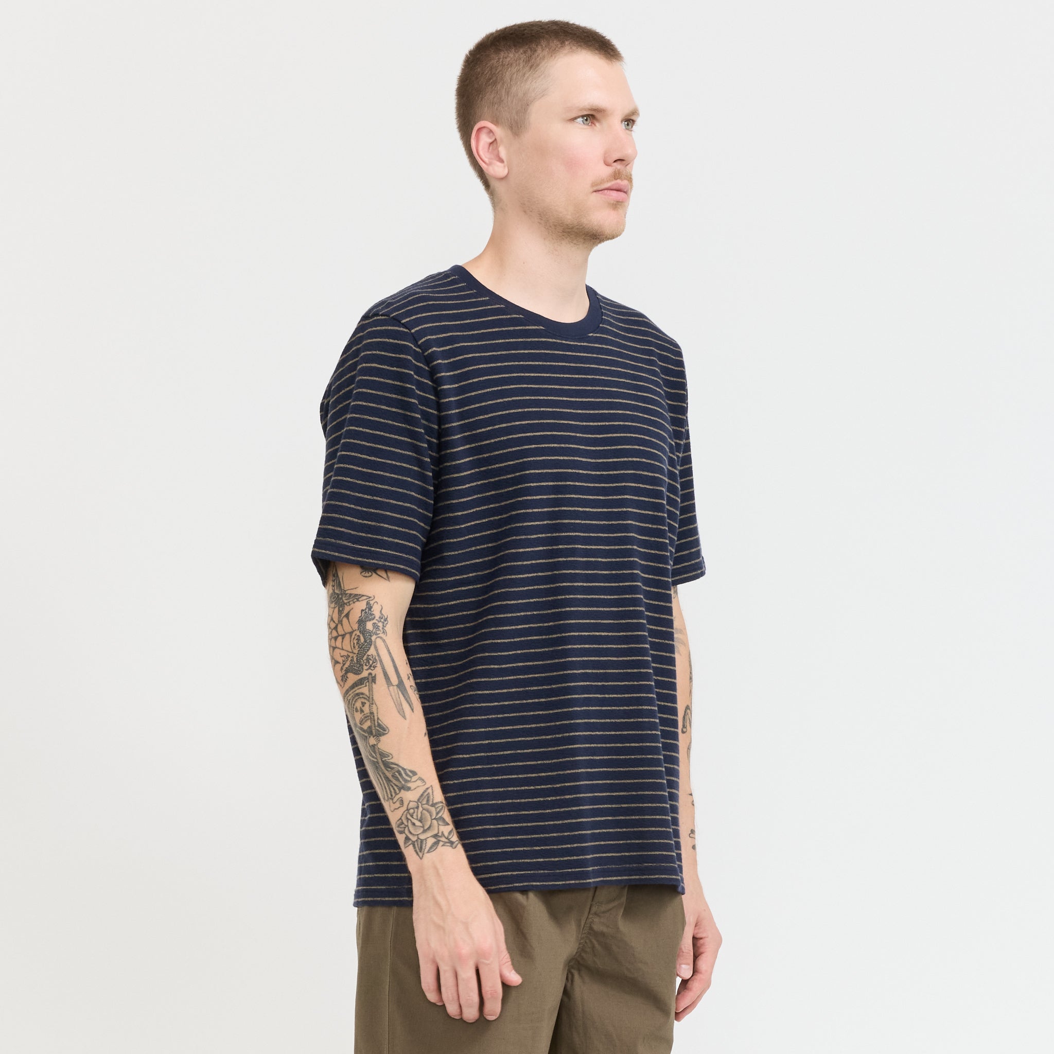 SS Textured Stripe T-Shirt Navy/Olive
