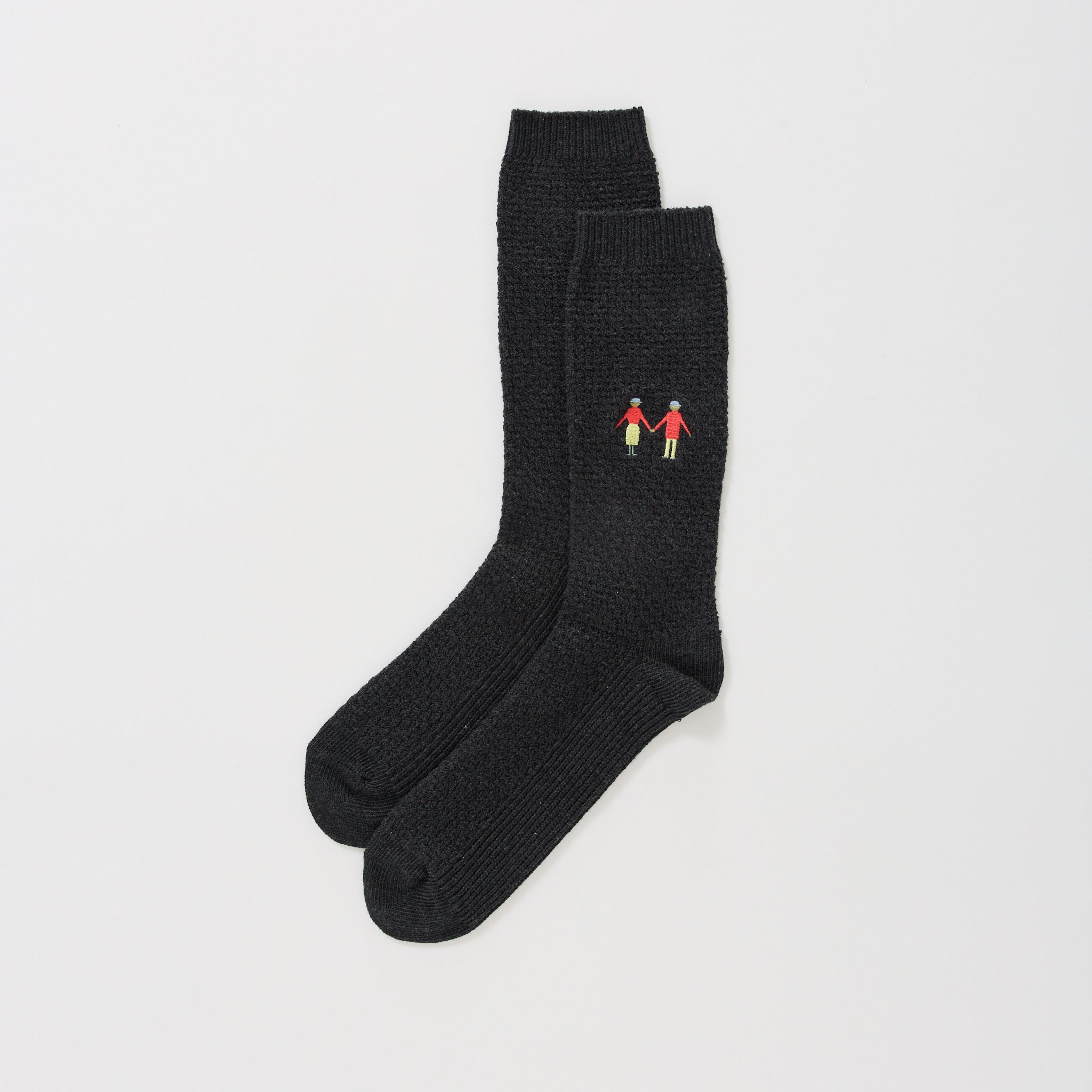 Waffle Socks Charcoal Embroidery
