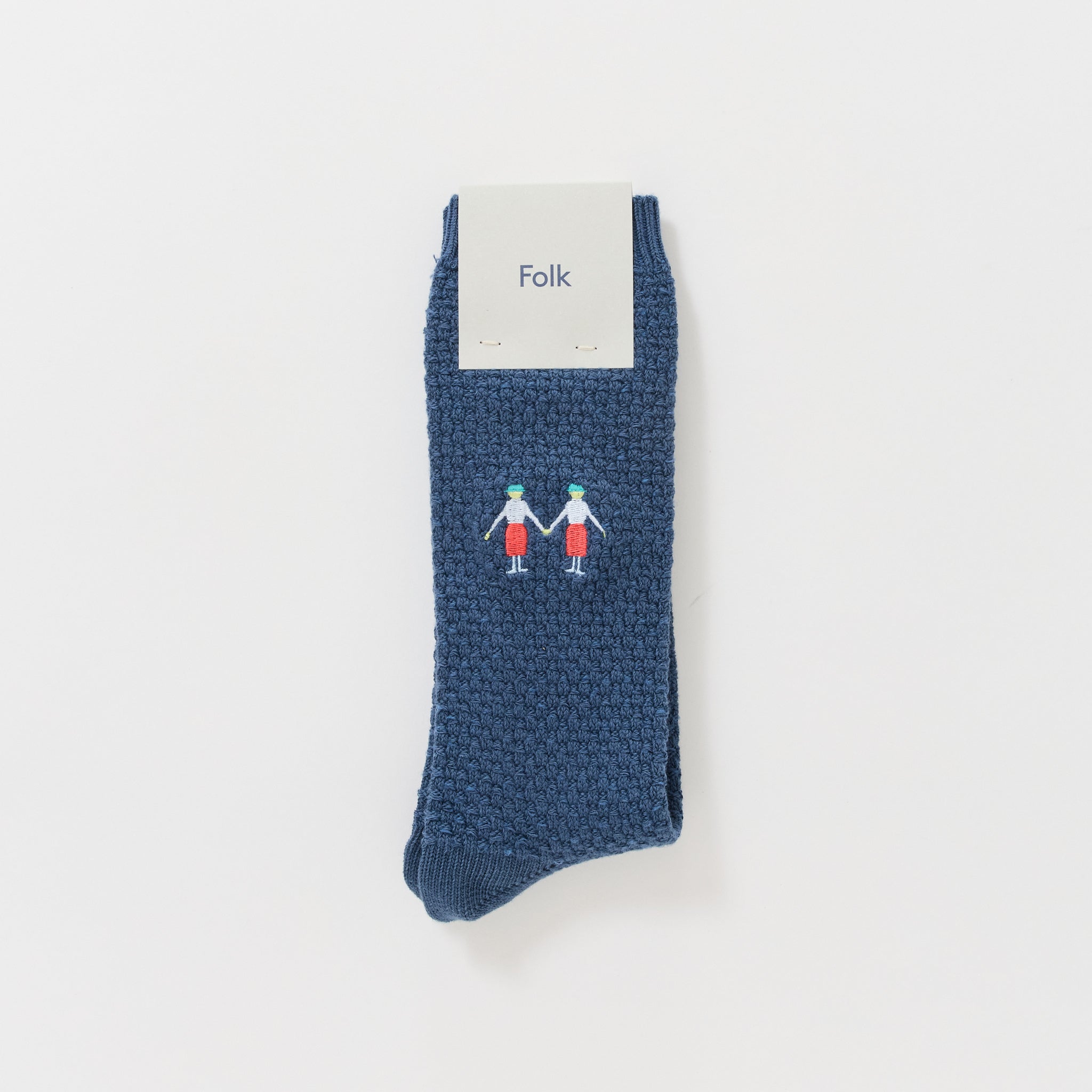 Waffle Socks Petrol Blue Embroidery
