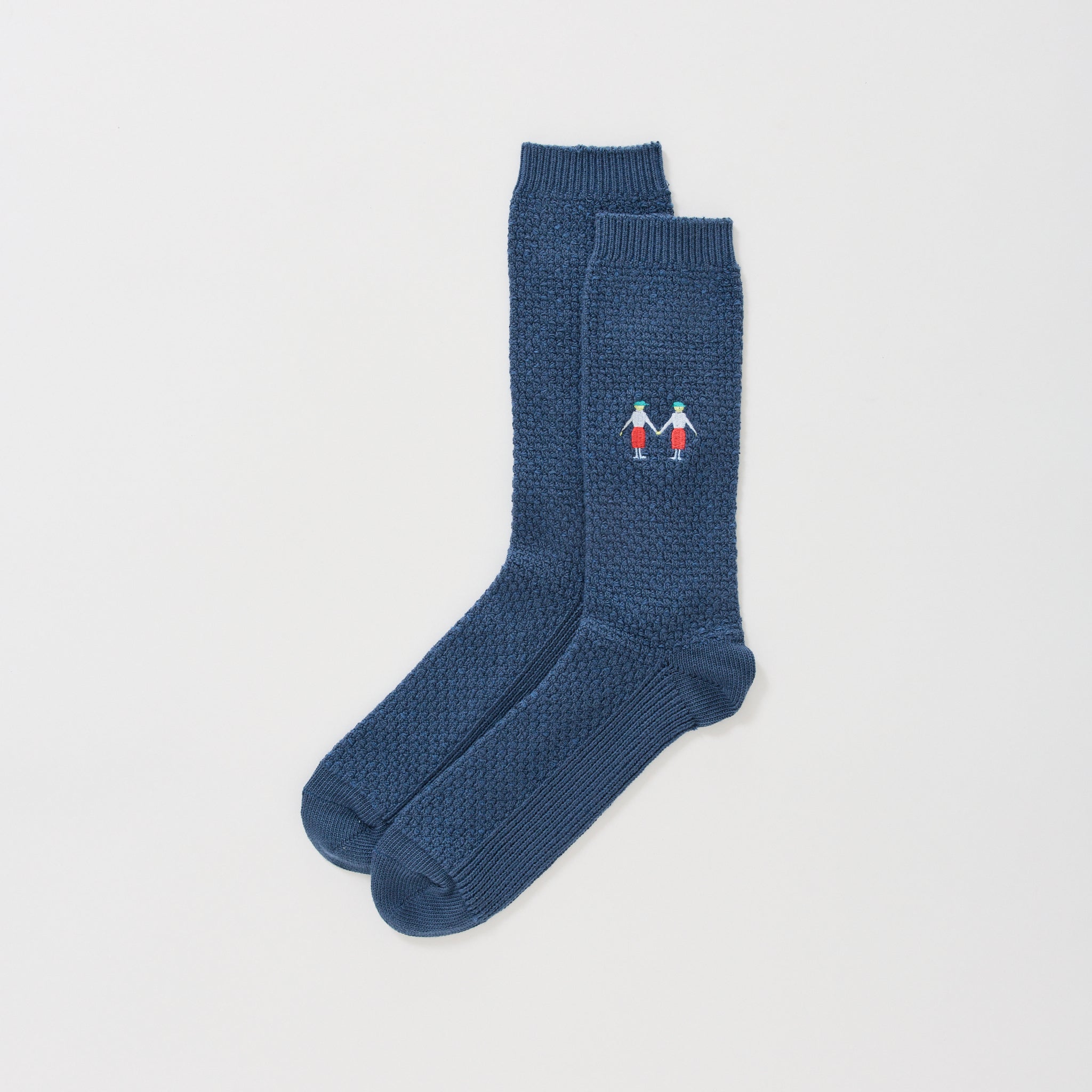 Waffle Socks Petrol Blue Embroidery
