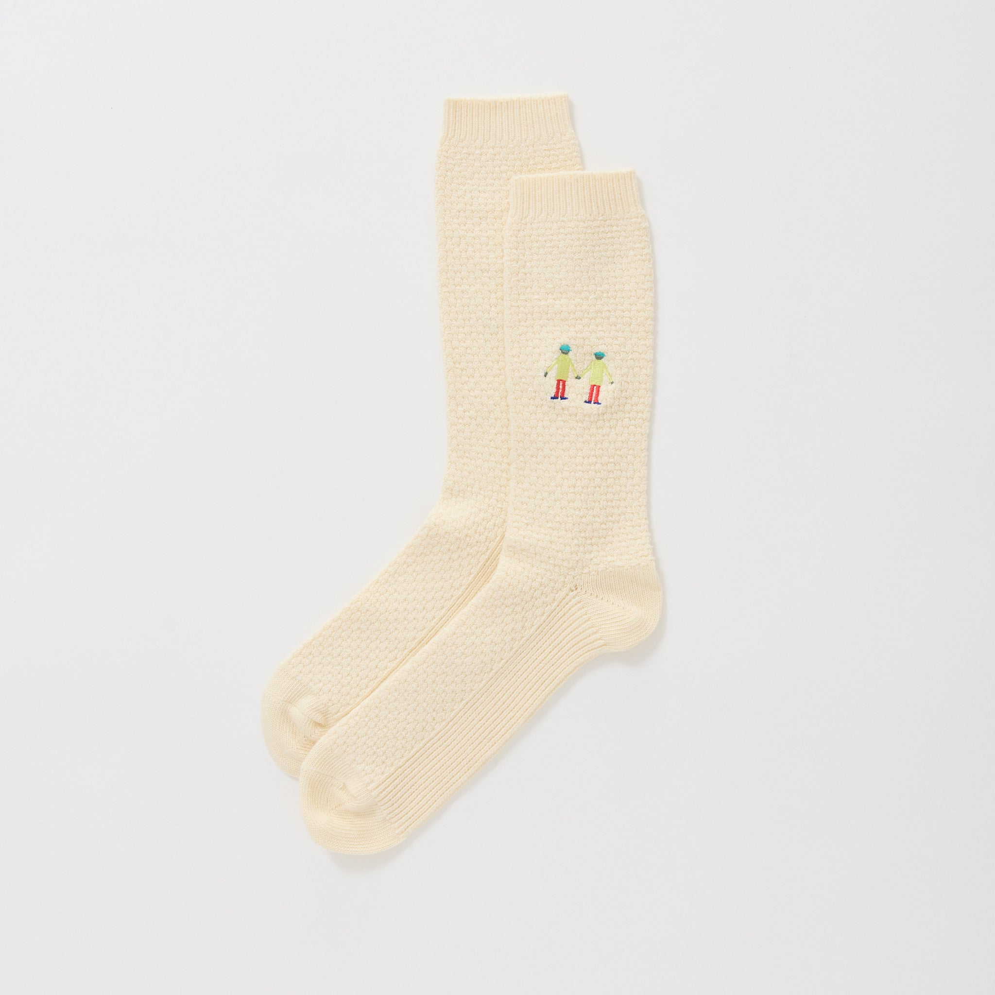 Waffle Socks Ecru Embroidery