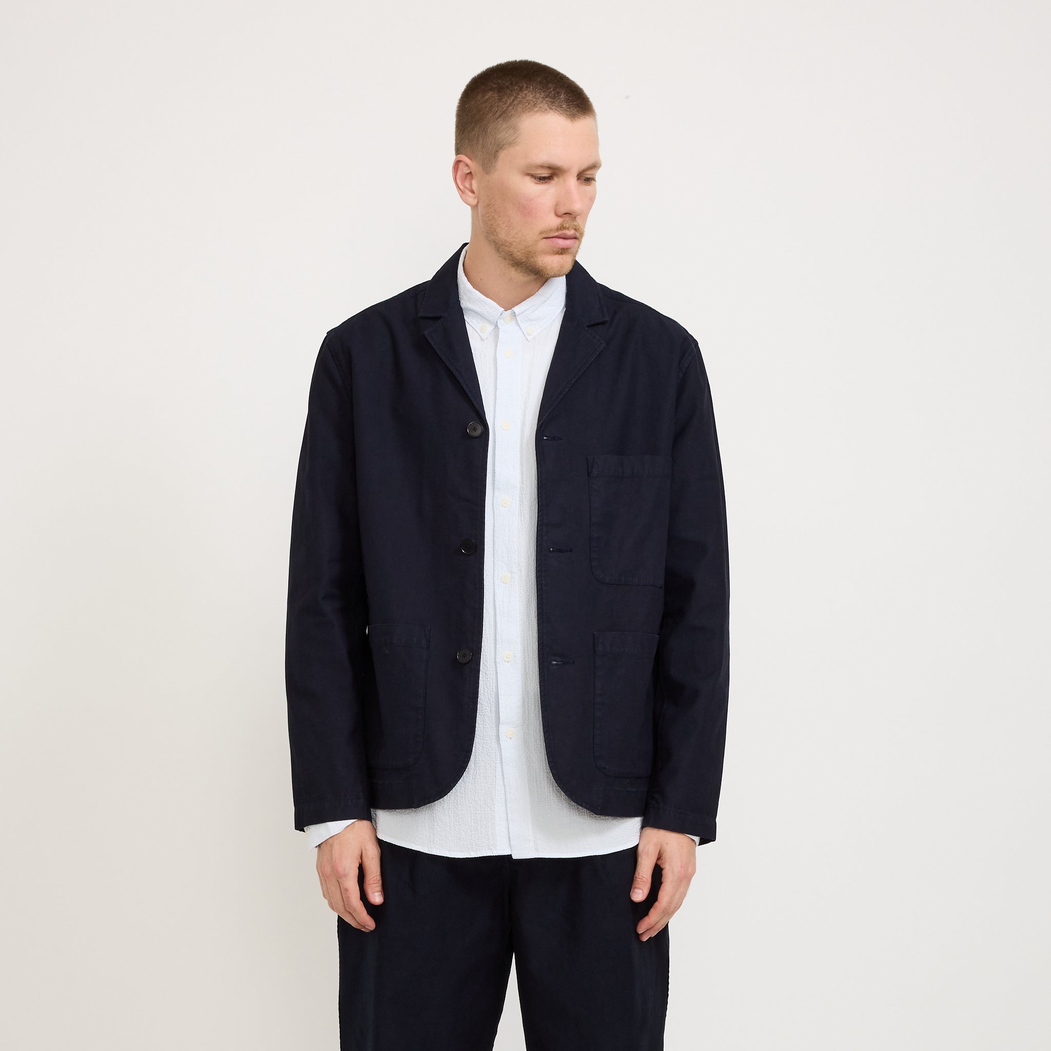 Wide Fit Blazer Navy Linear Texture