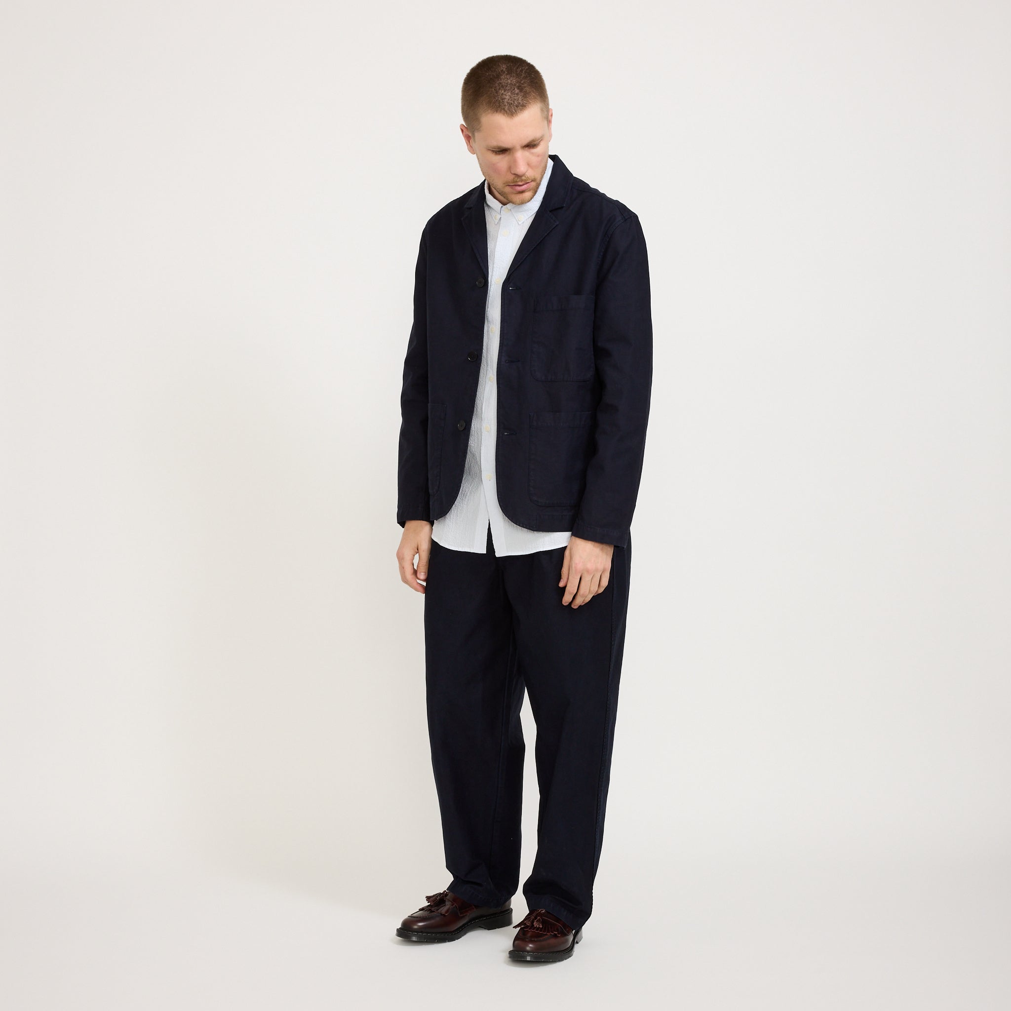Wide Fit Blazer Navy Linear Texture