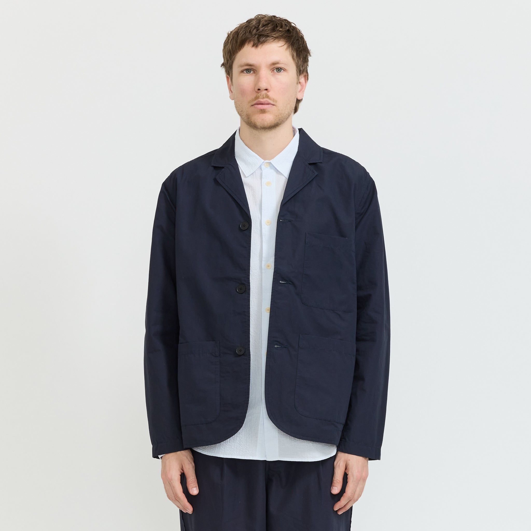 Wide Fit Blazer Navy Tech Slub