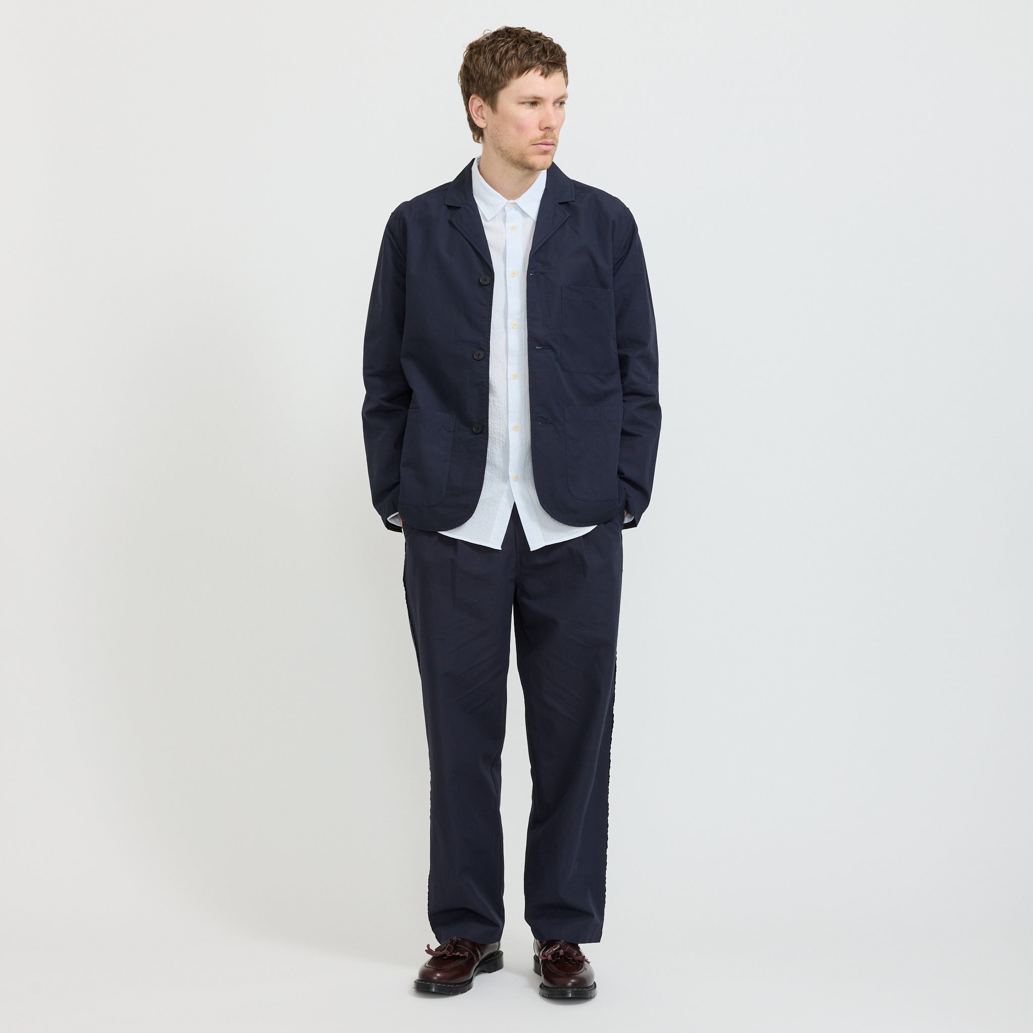Wide Fit Blazer Navy Tech Slub