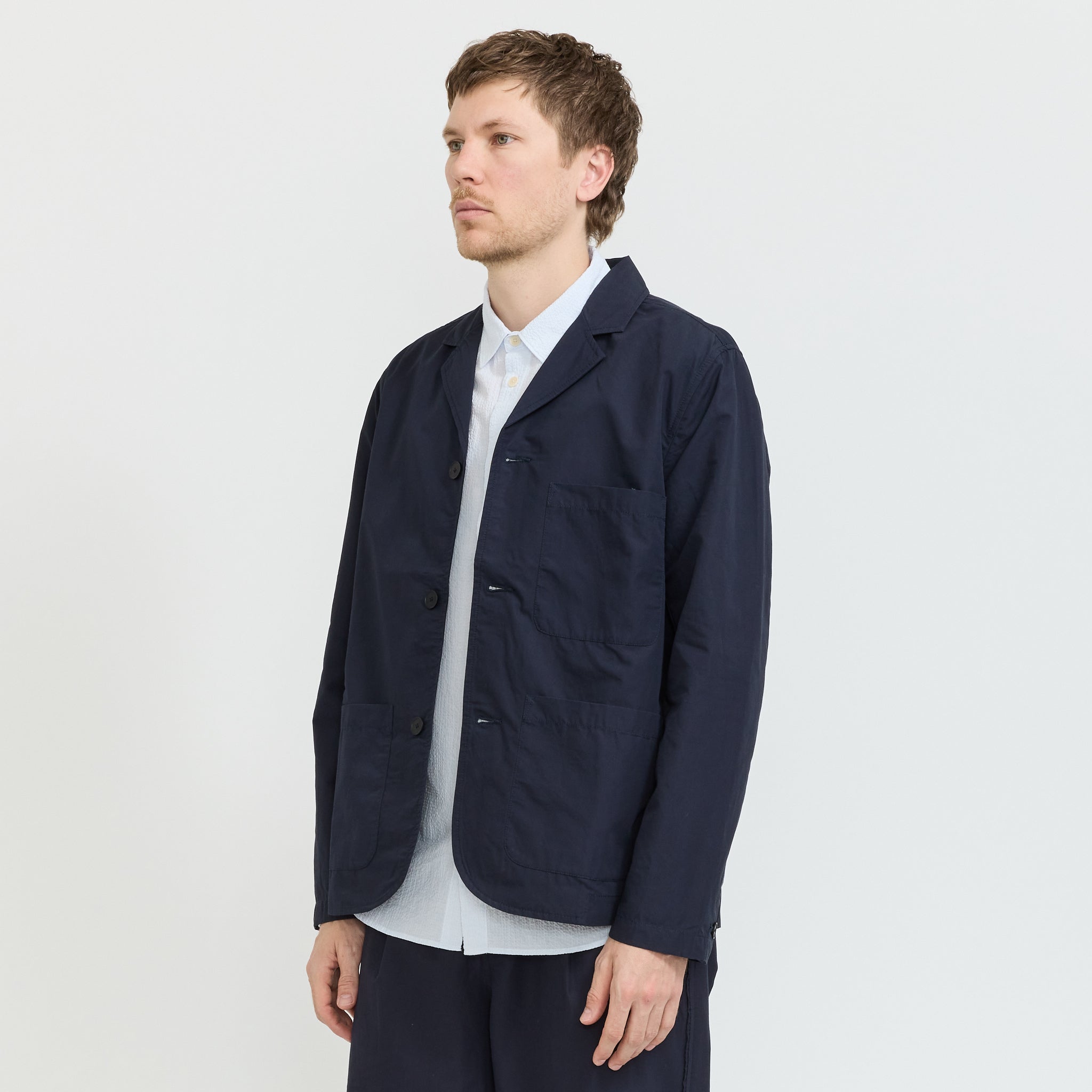 Wide Fit Blazer Navy Tech Slub