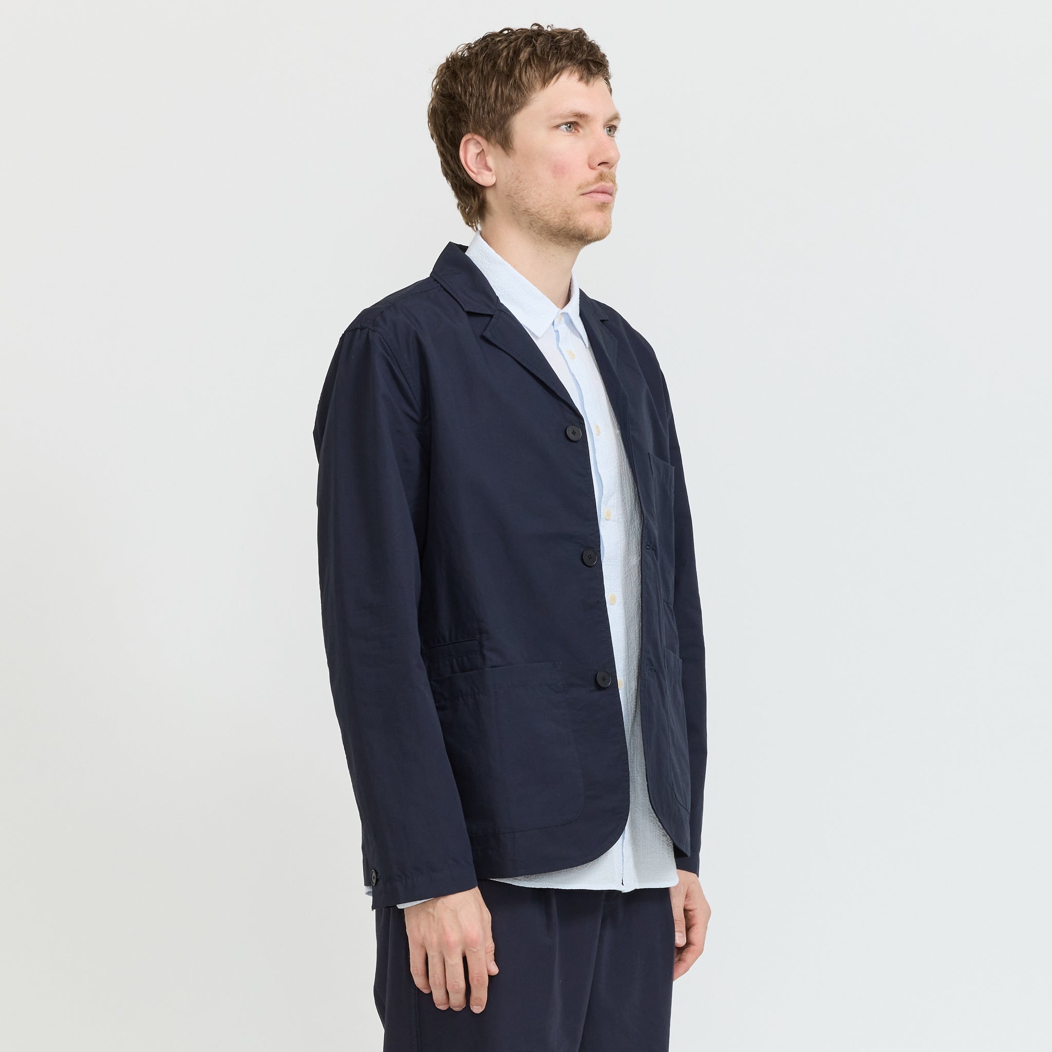 Wide Fit Blazer Navy Tech Slub