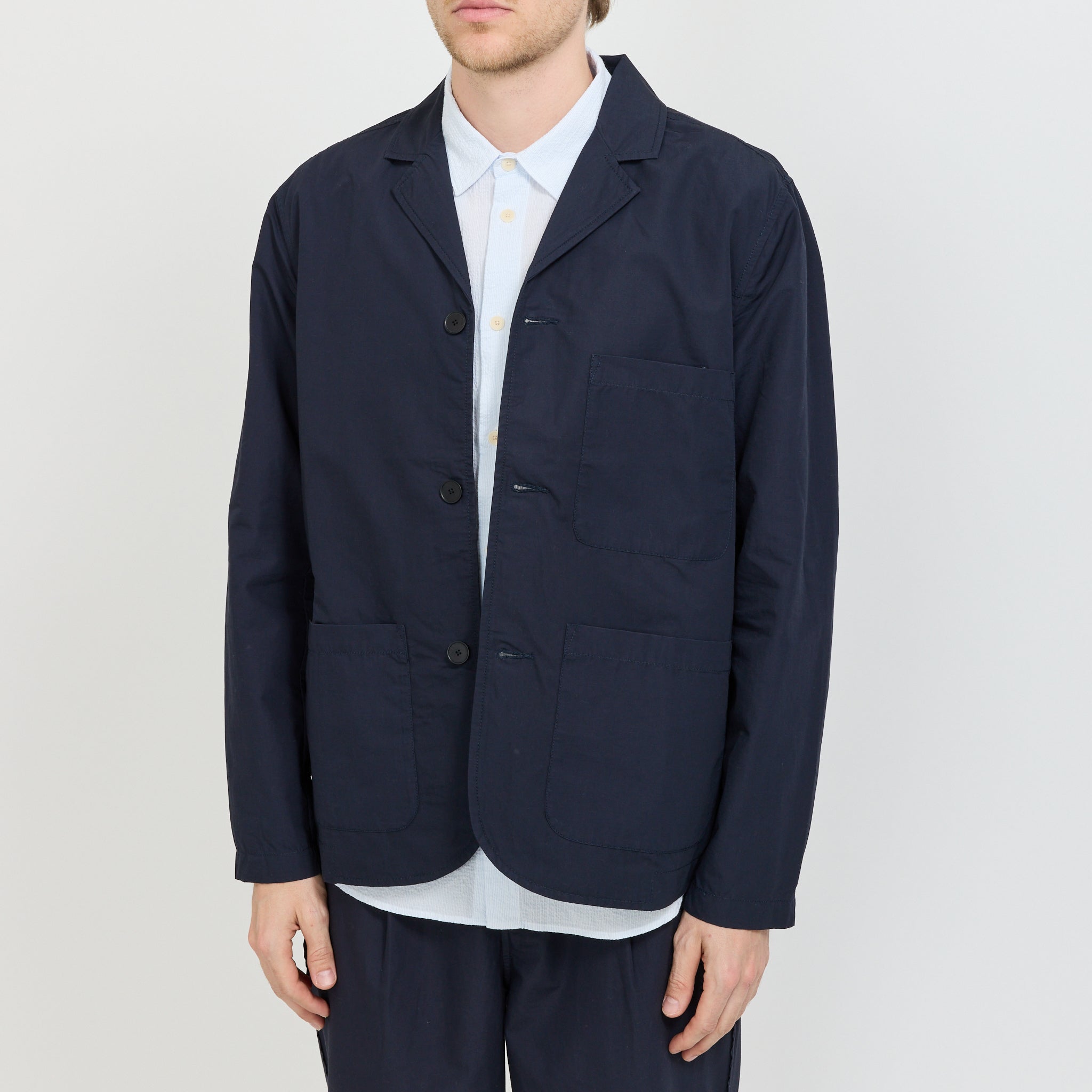 Wide Fit Blazer Navy Tech Slub