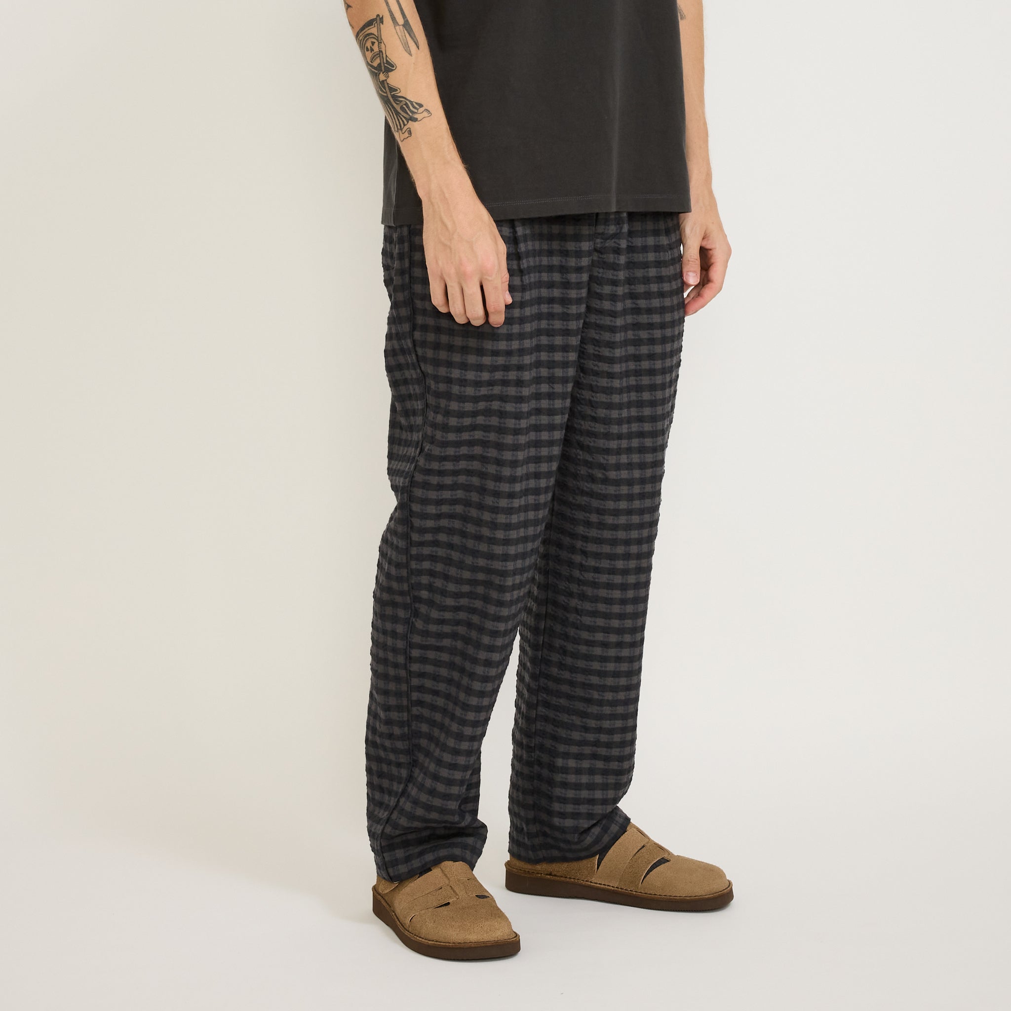 Folk | Wide Fit Trousers Navy Crinkle Check | Maplestore