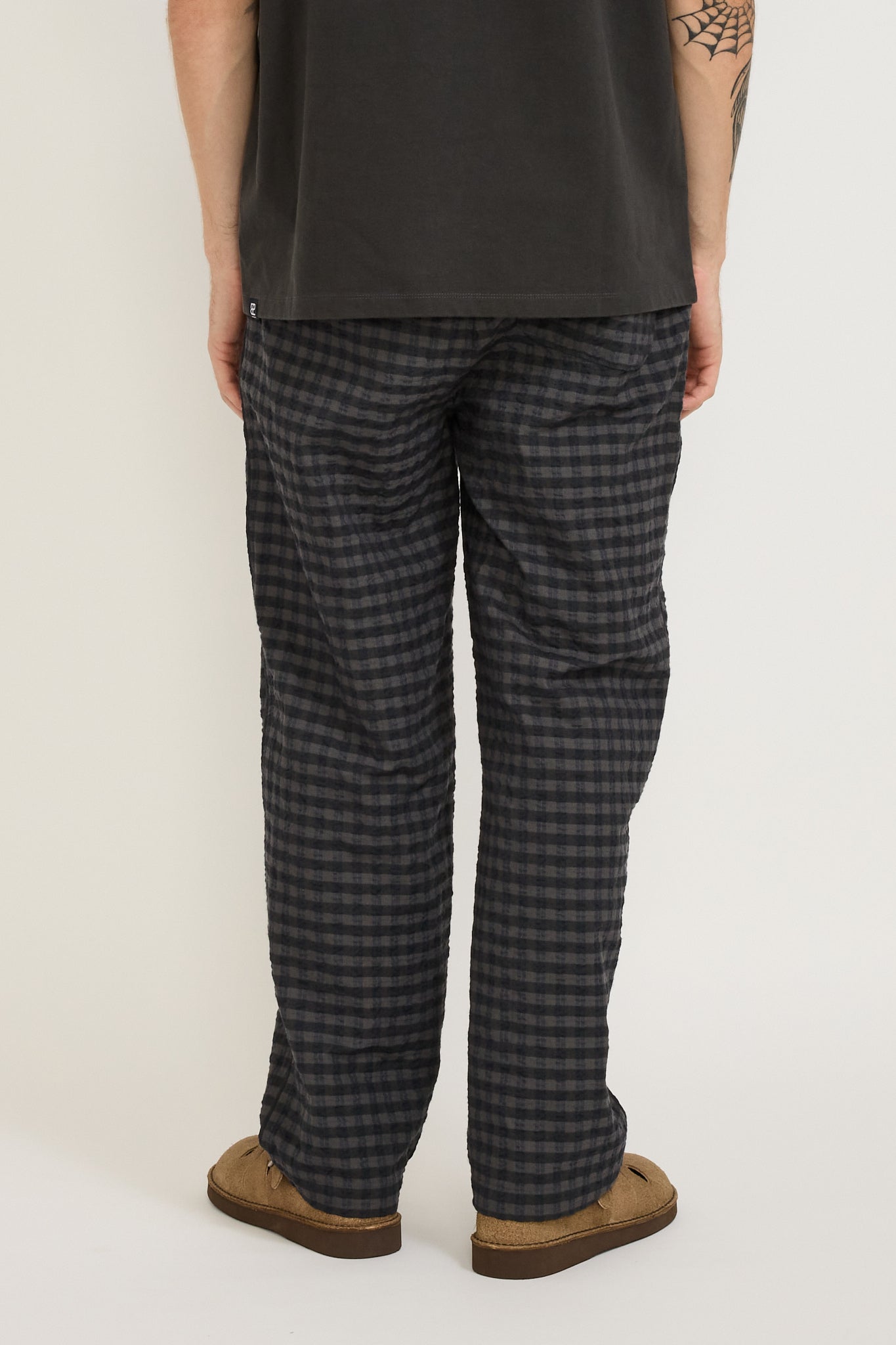 Folk | Wide Fit Trousers Navy Crinkle Check | Maplestore