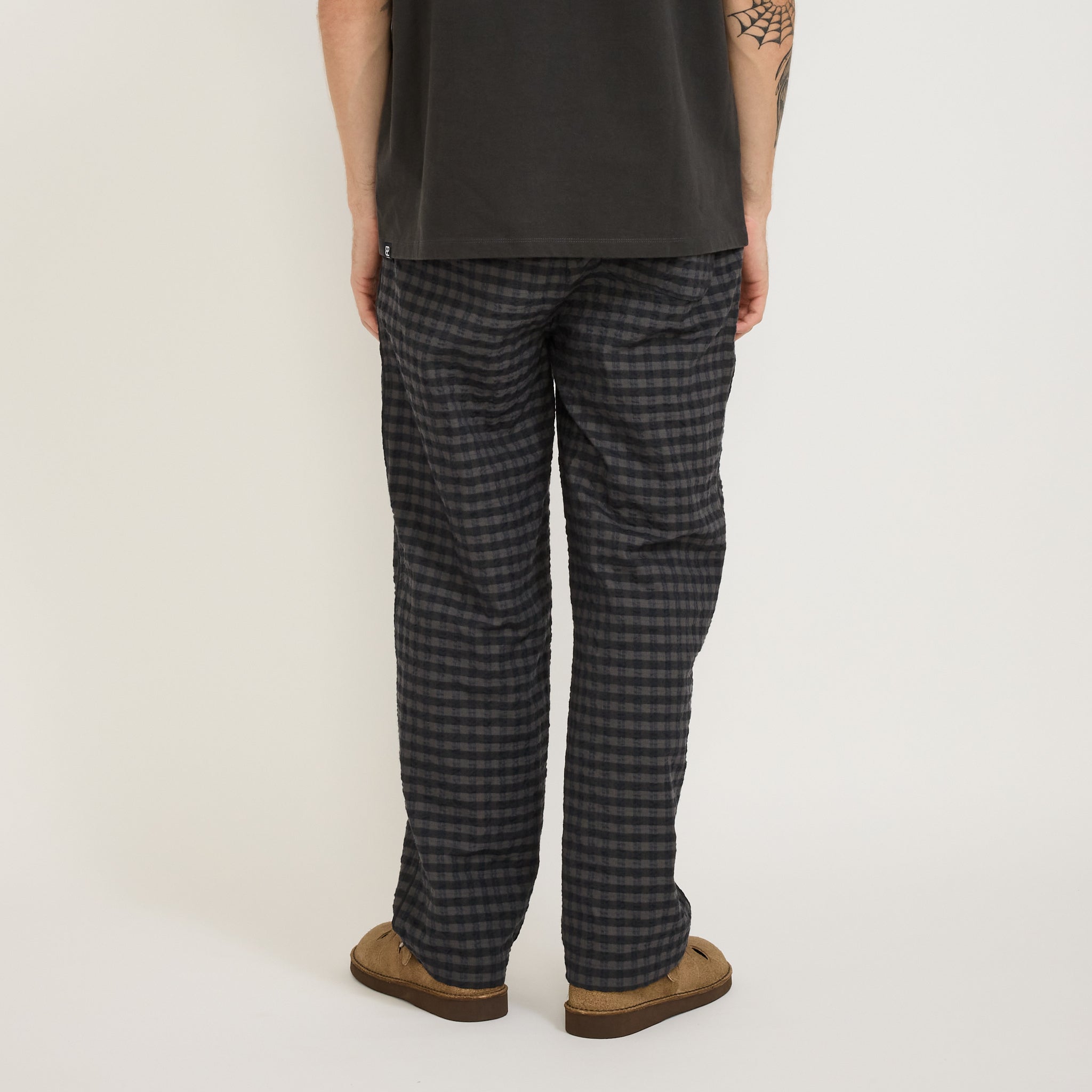 Folk | Wide Fit Trousers Navy Crinkle Check | Maplestore