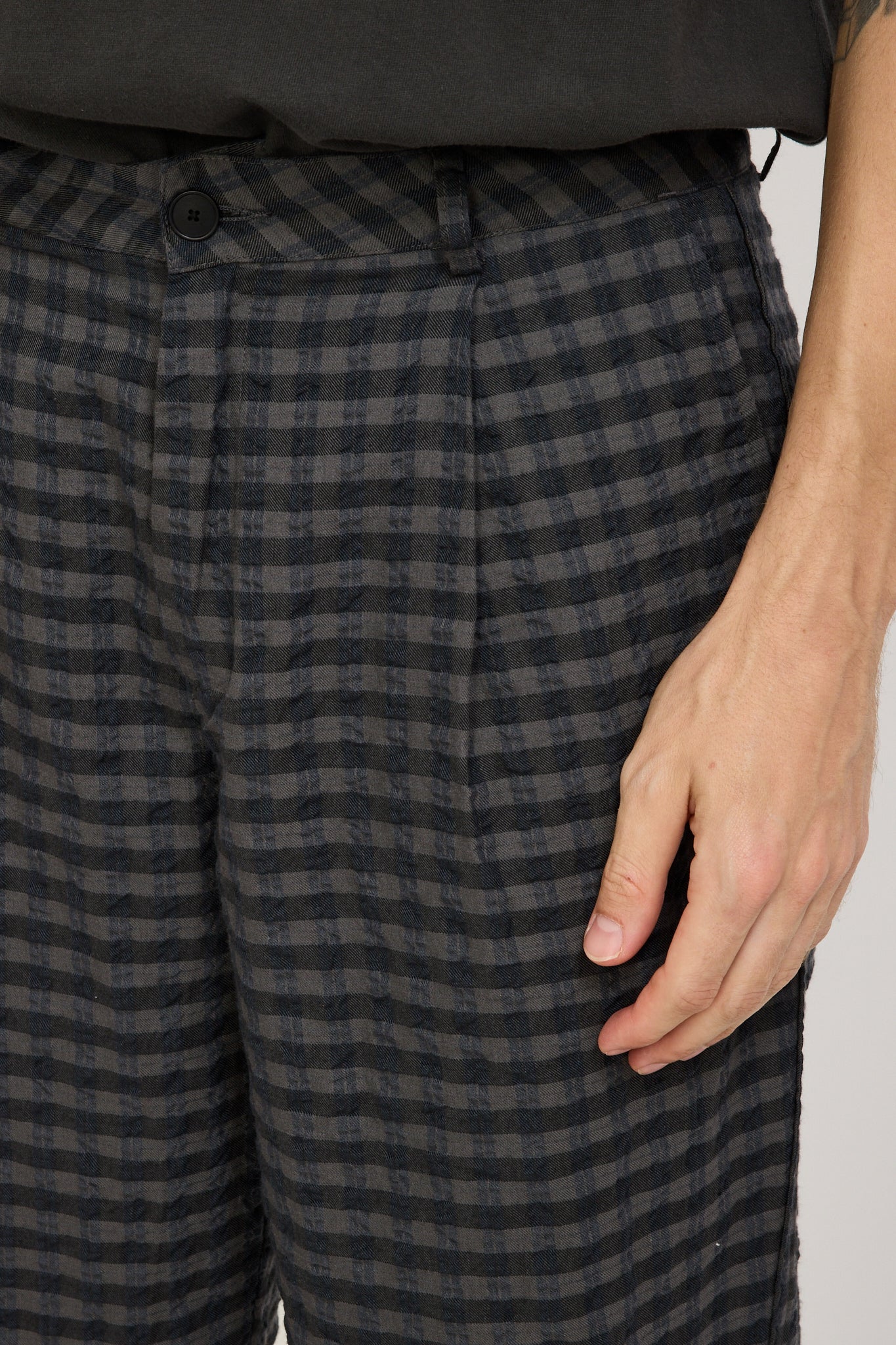 Folk | Wide Fit Trousers Navy Crinkle Check | Maplestore