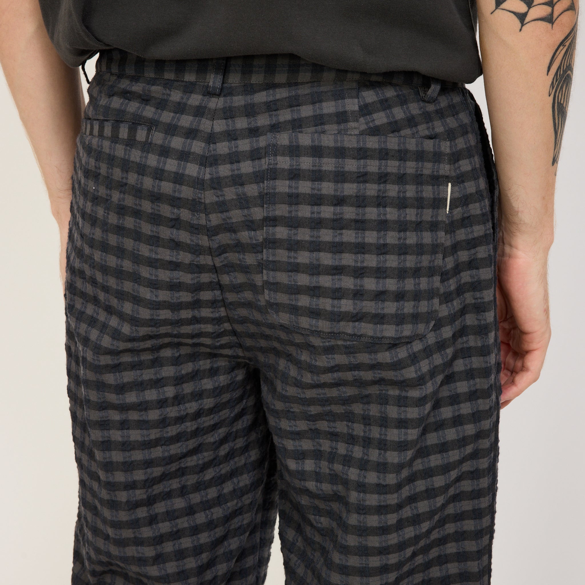 Folk | Wide Fit Trousers Navy Crinkle Check | Maplestore