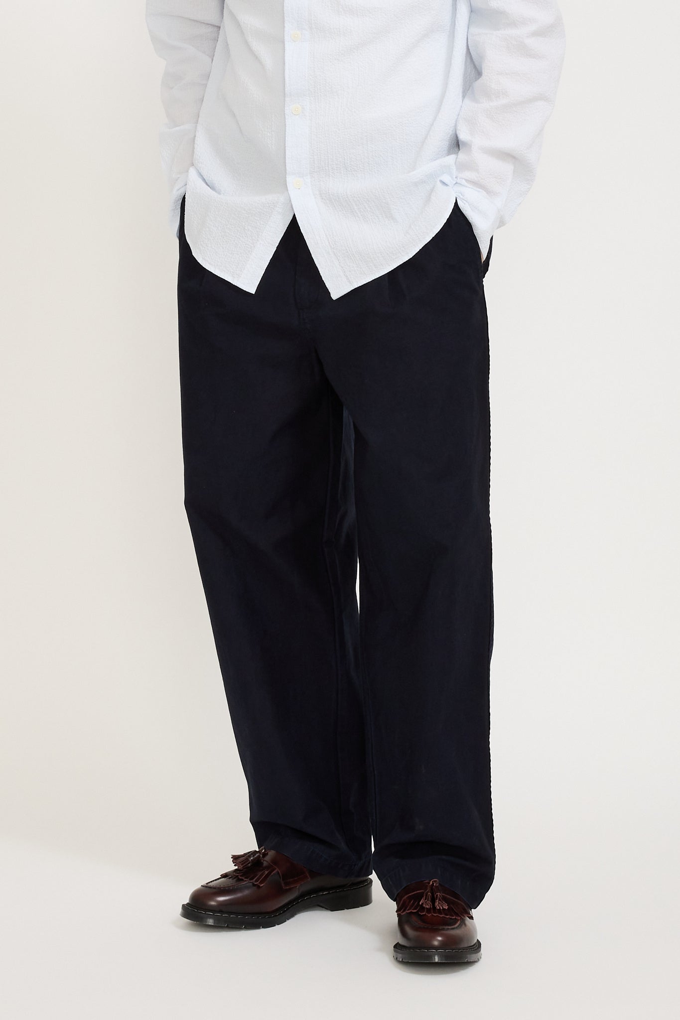 Folk | Wide Fit Trouser Navy Linear Texture | Maplestore