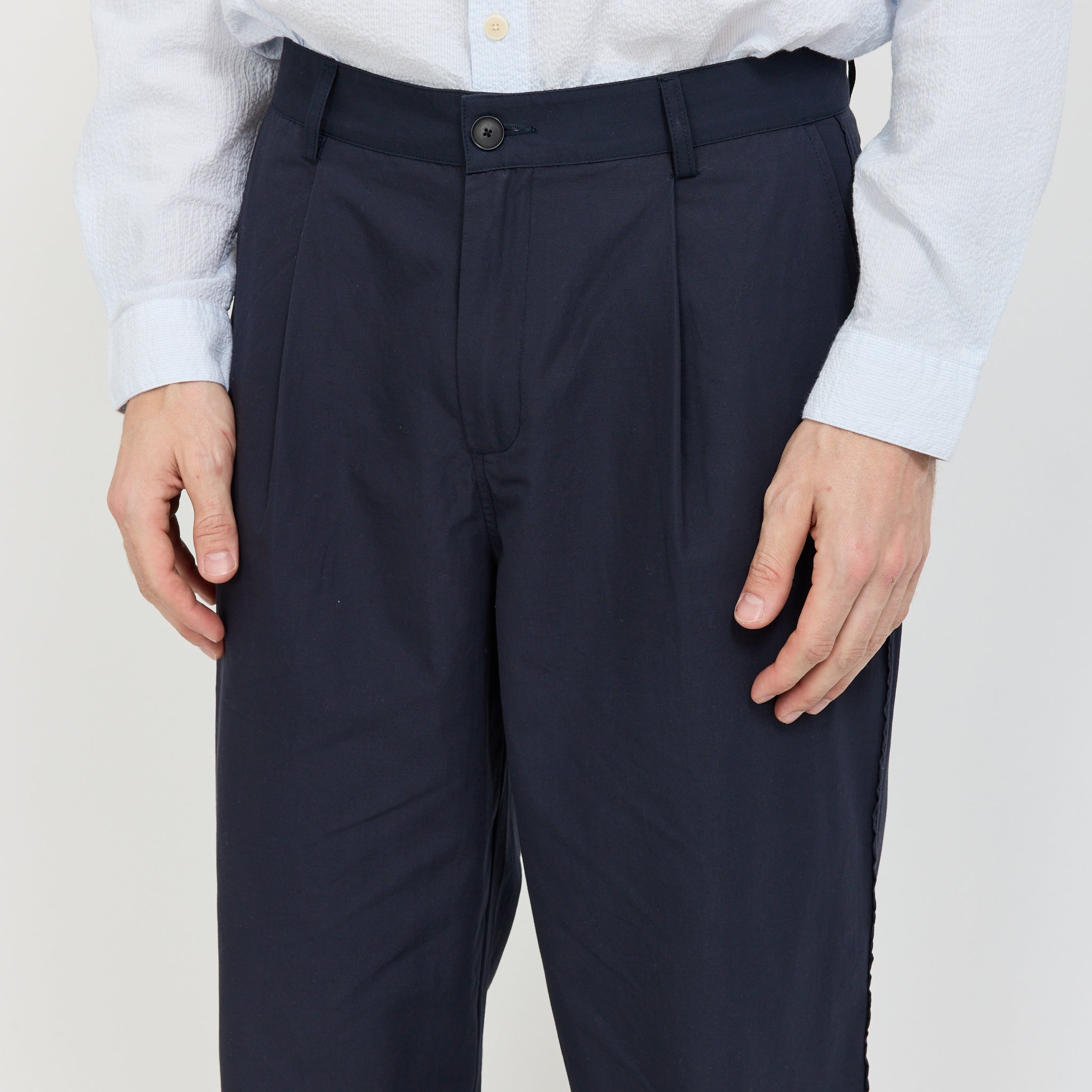 Wide Fit Trouser Navy Tech Slub