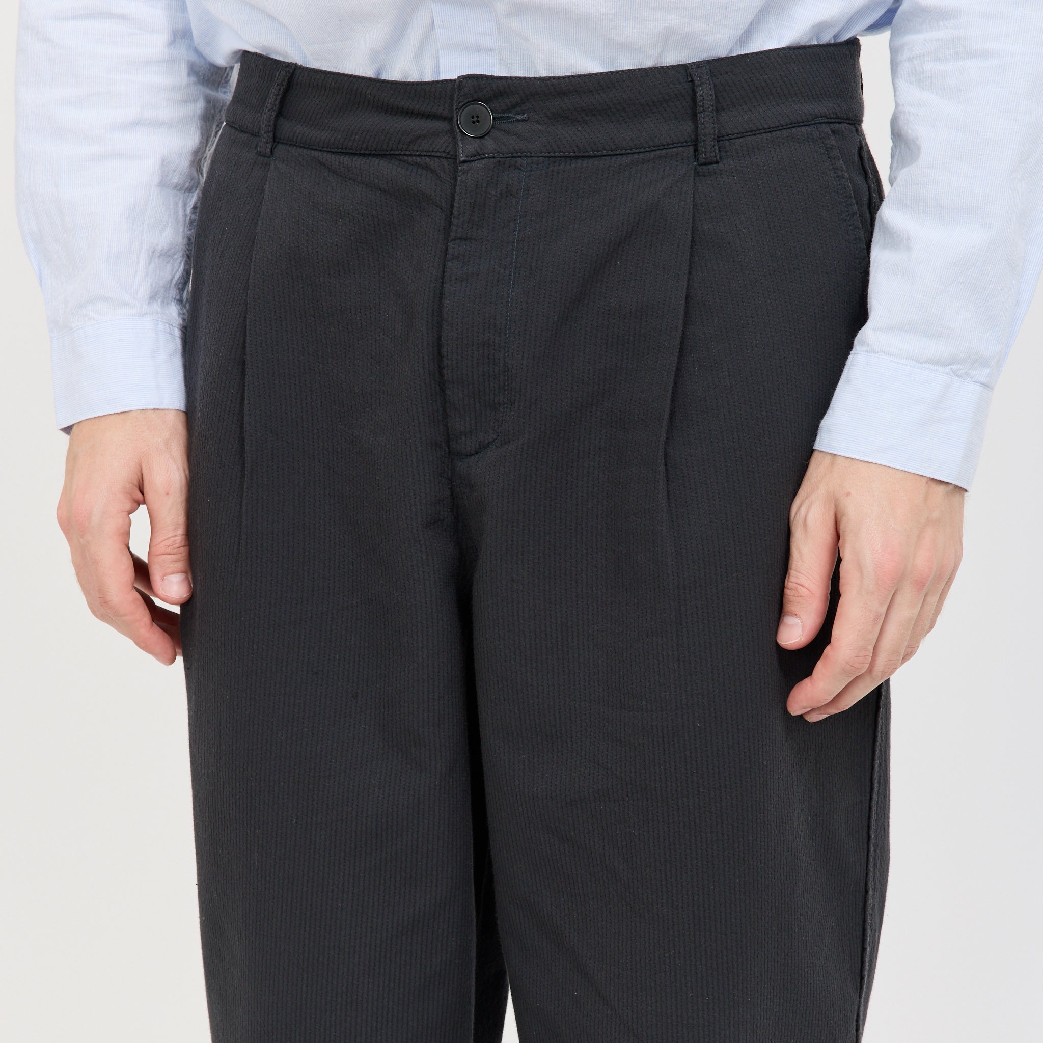 Wide Fit Trouser Soft Black Topstitch