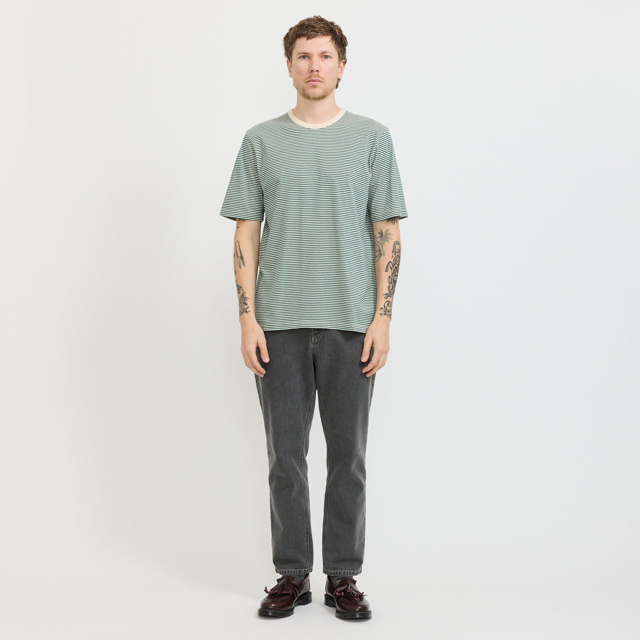 1X1 Stripe T-Shirt Pthalo Green / Ecru