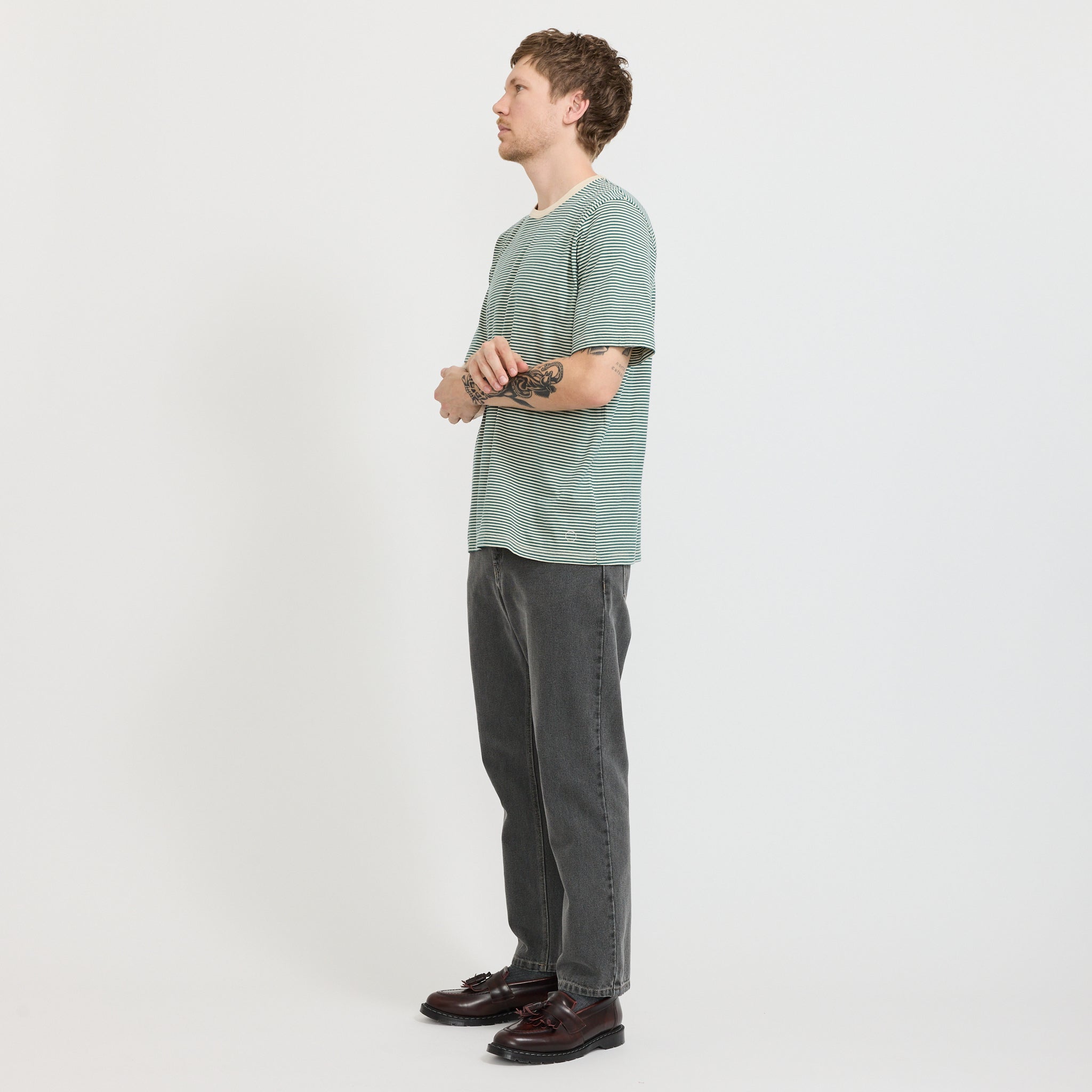 1X1 Stripe T-Shirt Pthalo Green / Ecru