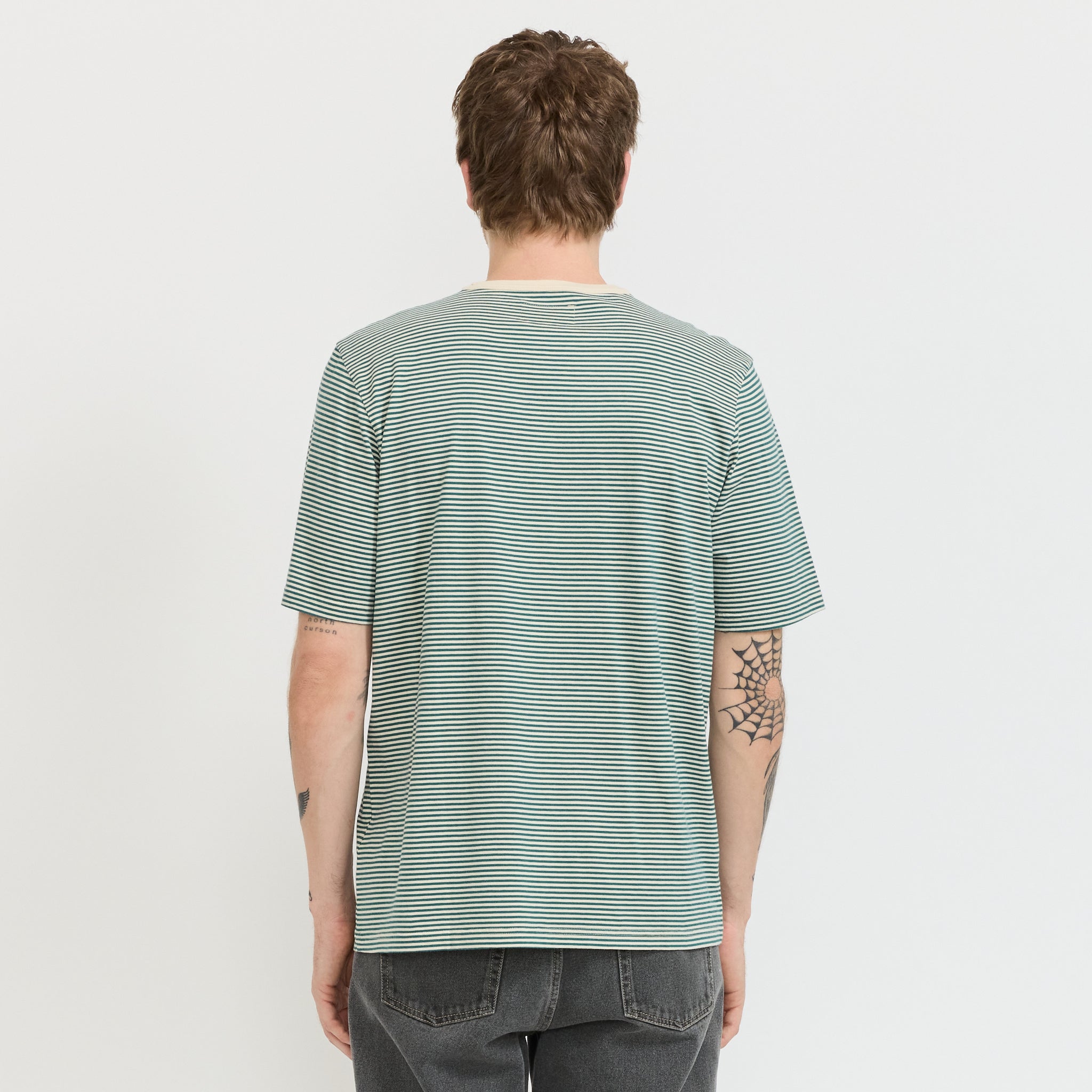 1X1 Stripe T-Shirt Pthalo Green / Ecru