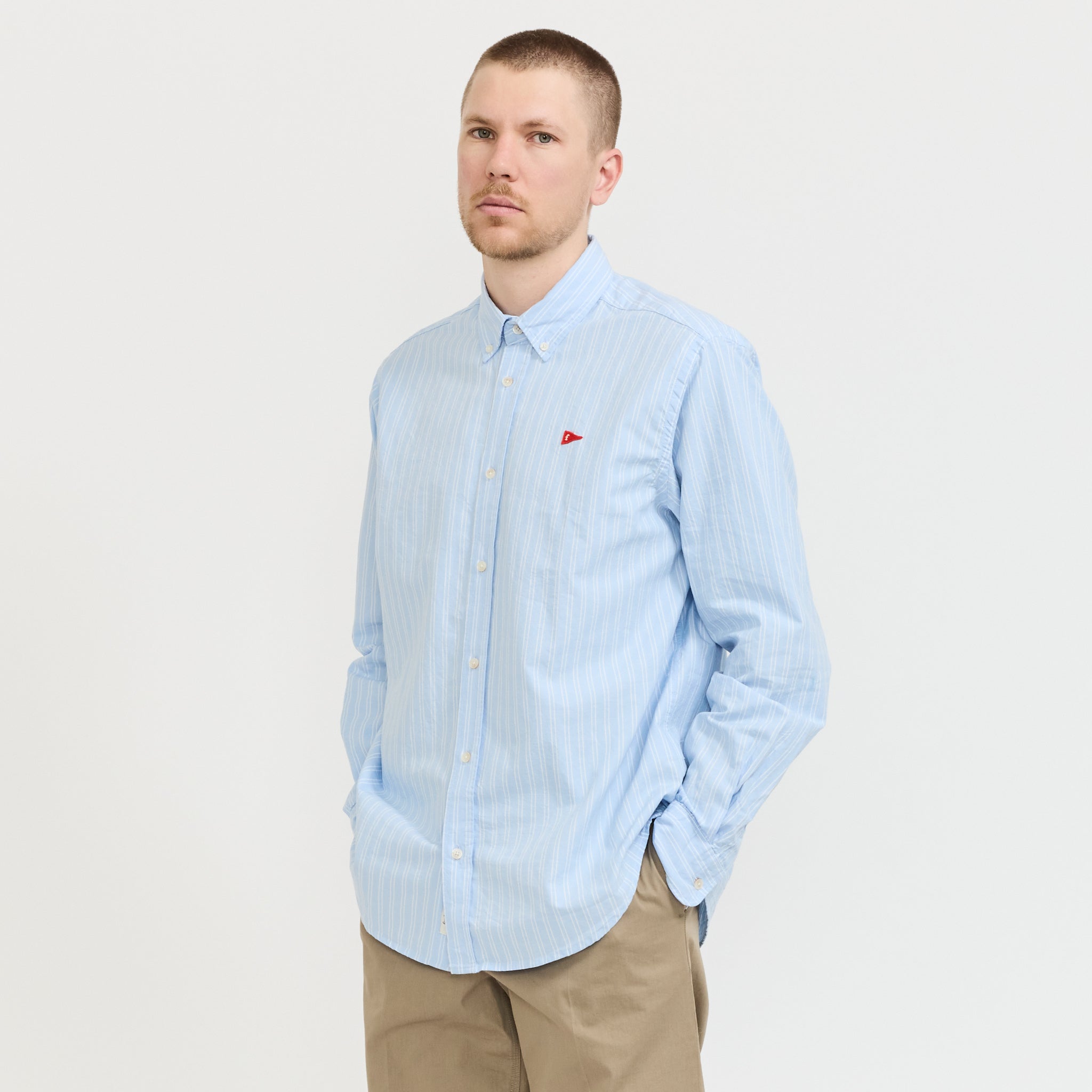 Flag Regular Fit Oxford Shirt Light Blue Stripe
