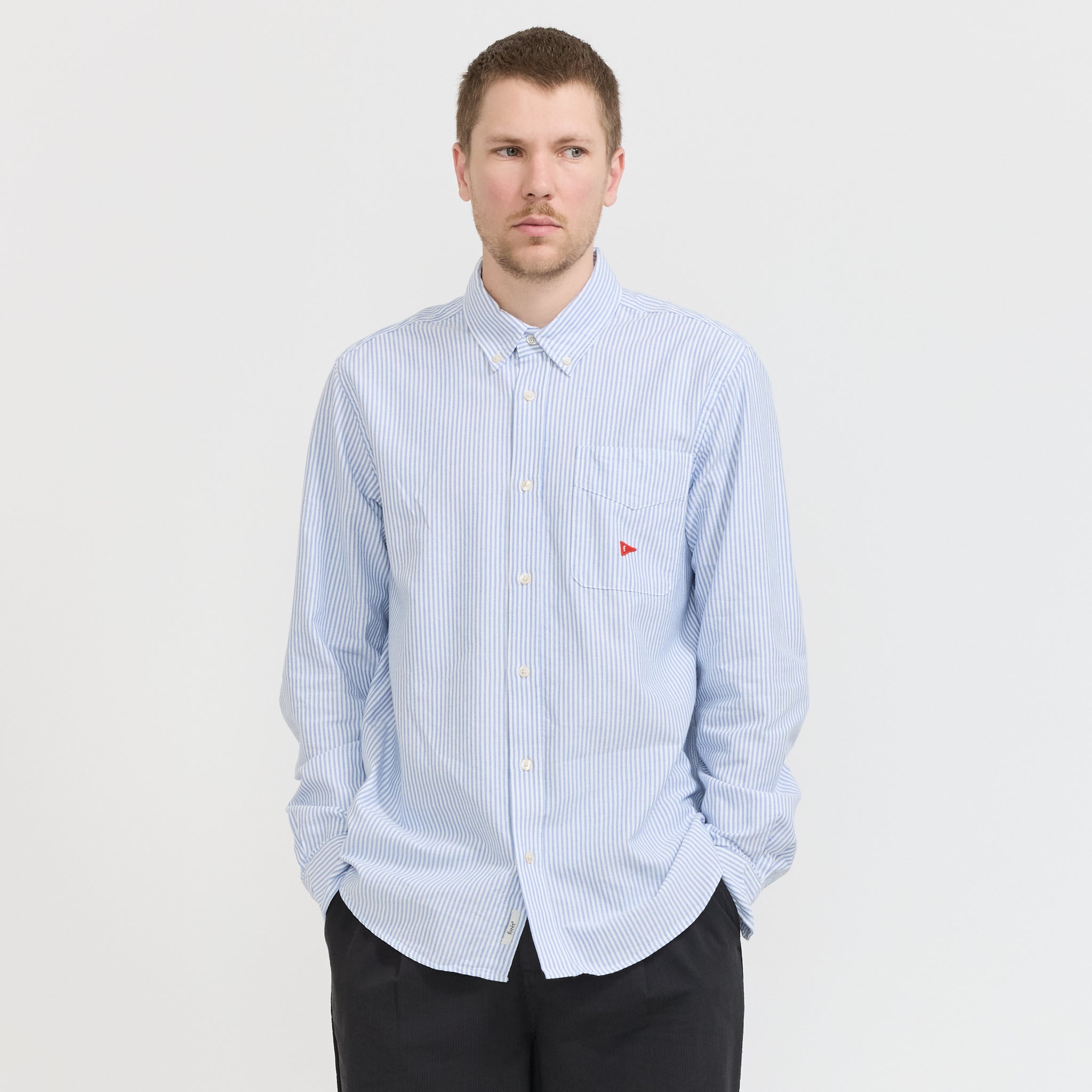 Foret | Flag Regular Fit Pocket Oxford Shirt Blue Stripe | Maplestore