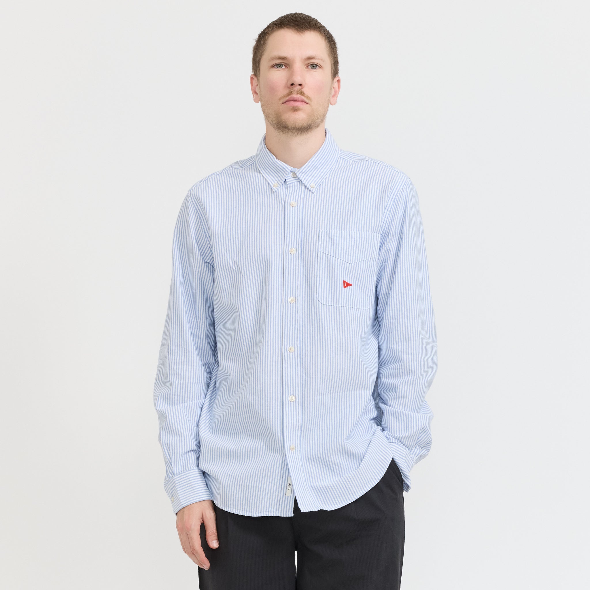 Foret | Flag Regular Fit Pocket Oxford Shirt Blue Stripe | Maplestore