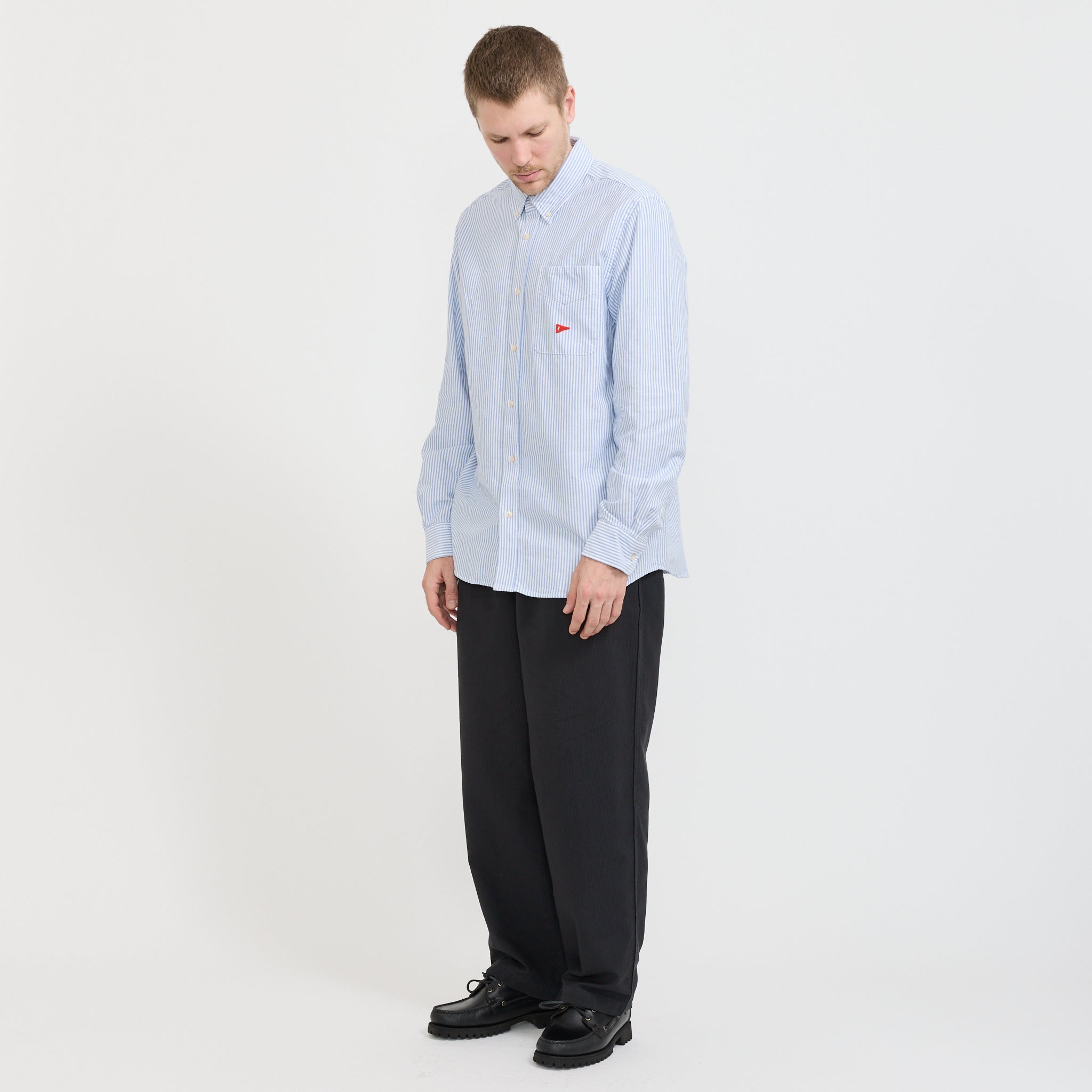 Foret | Flag Regular Fit Pocket Oxford Shirt Blue Stripe | Maplestore