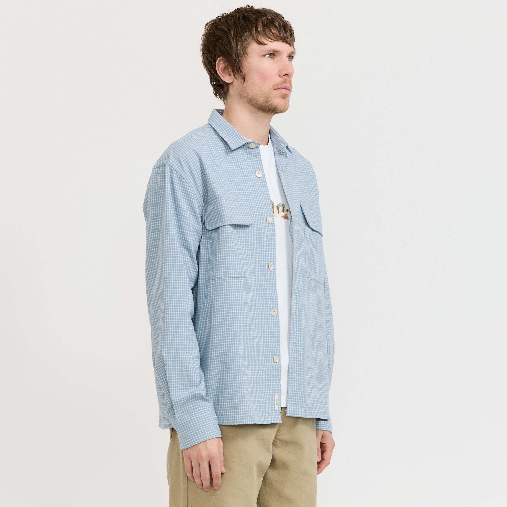 Lunar Relaxed Fit Textured Overshirt Light Blue Check