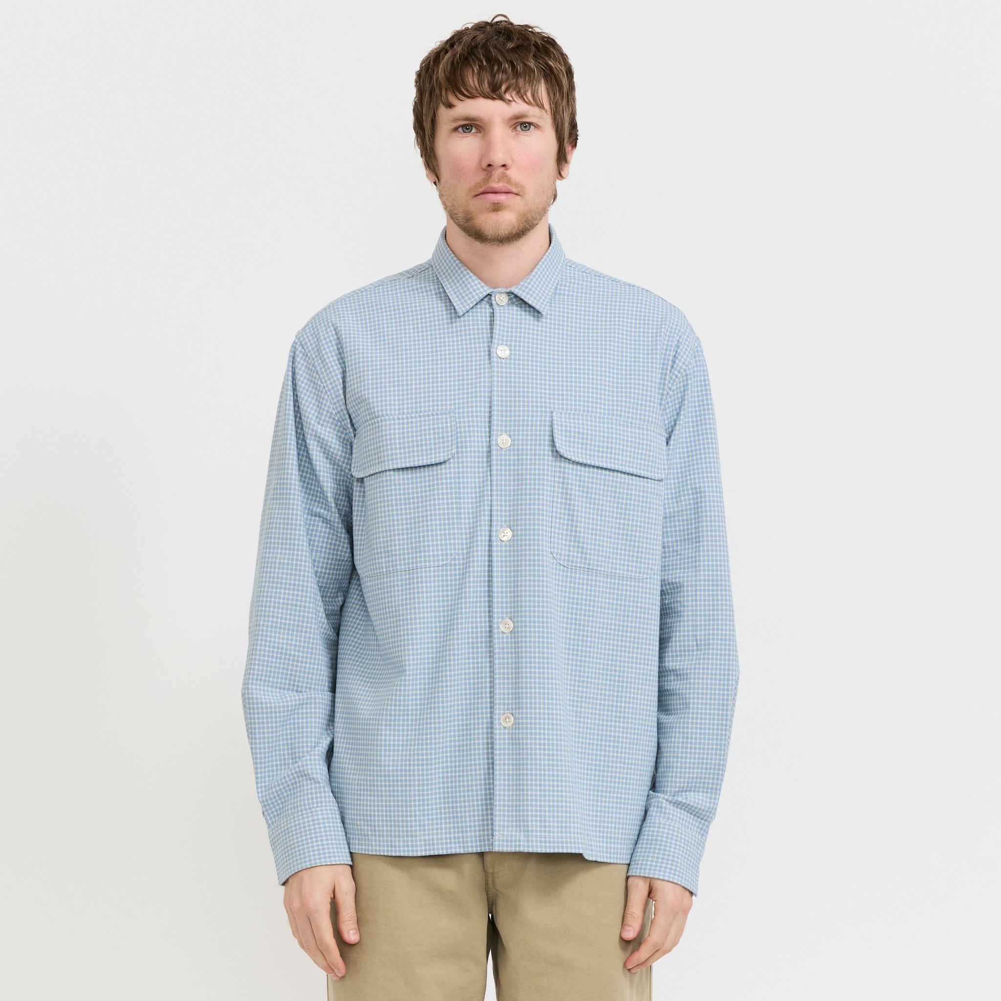 Lunar Relaxed Fit Textured Overshirt Light Blue Check