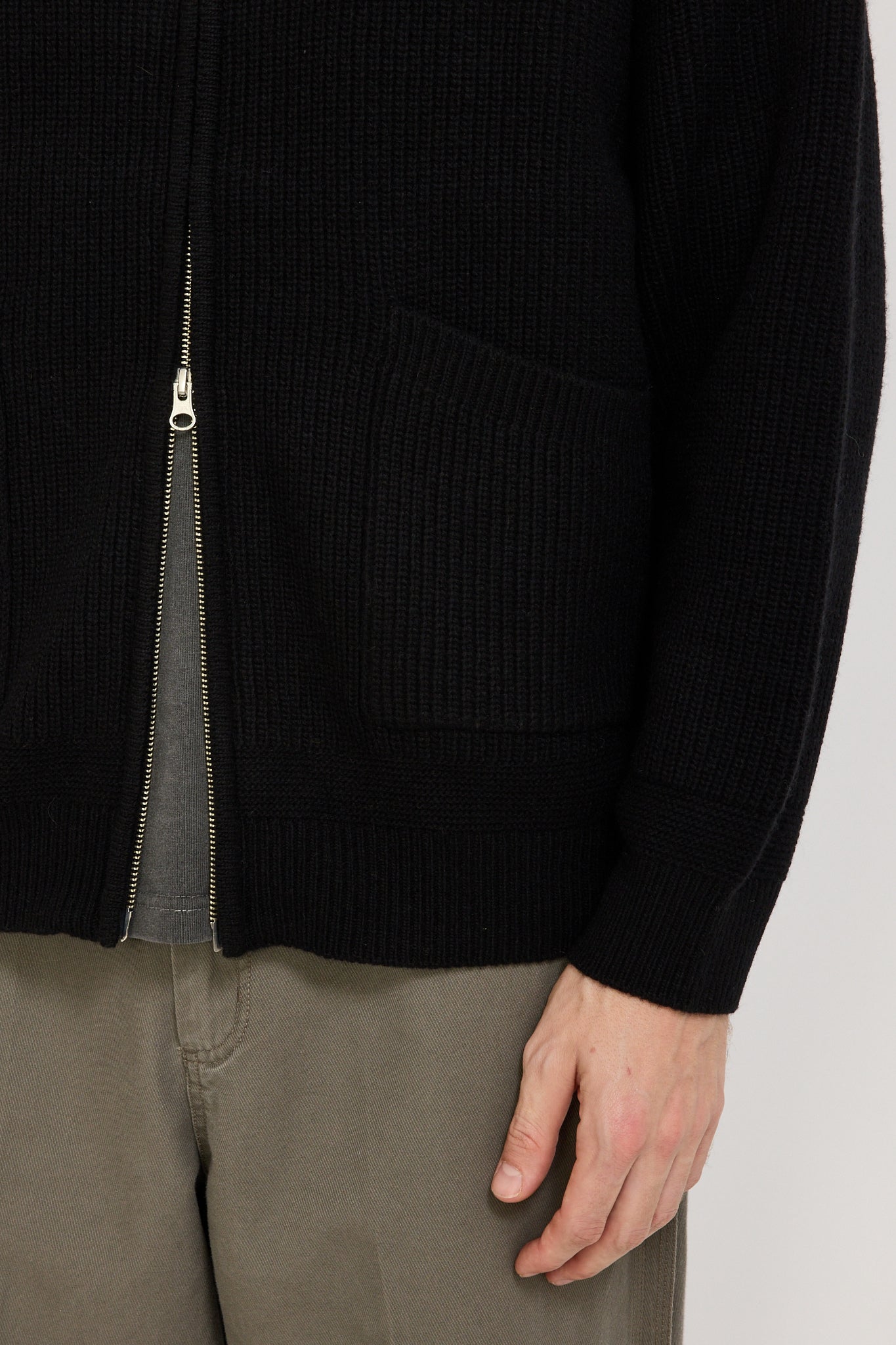 Wool Deck Zip Up Cardigan Black