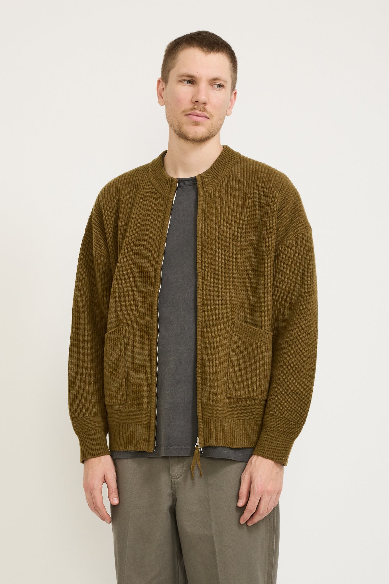 Wool Deck Zip Up Cardigan Cinnamon