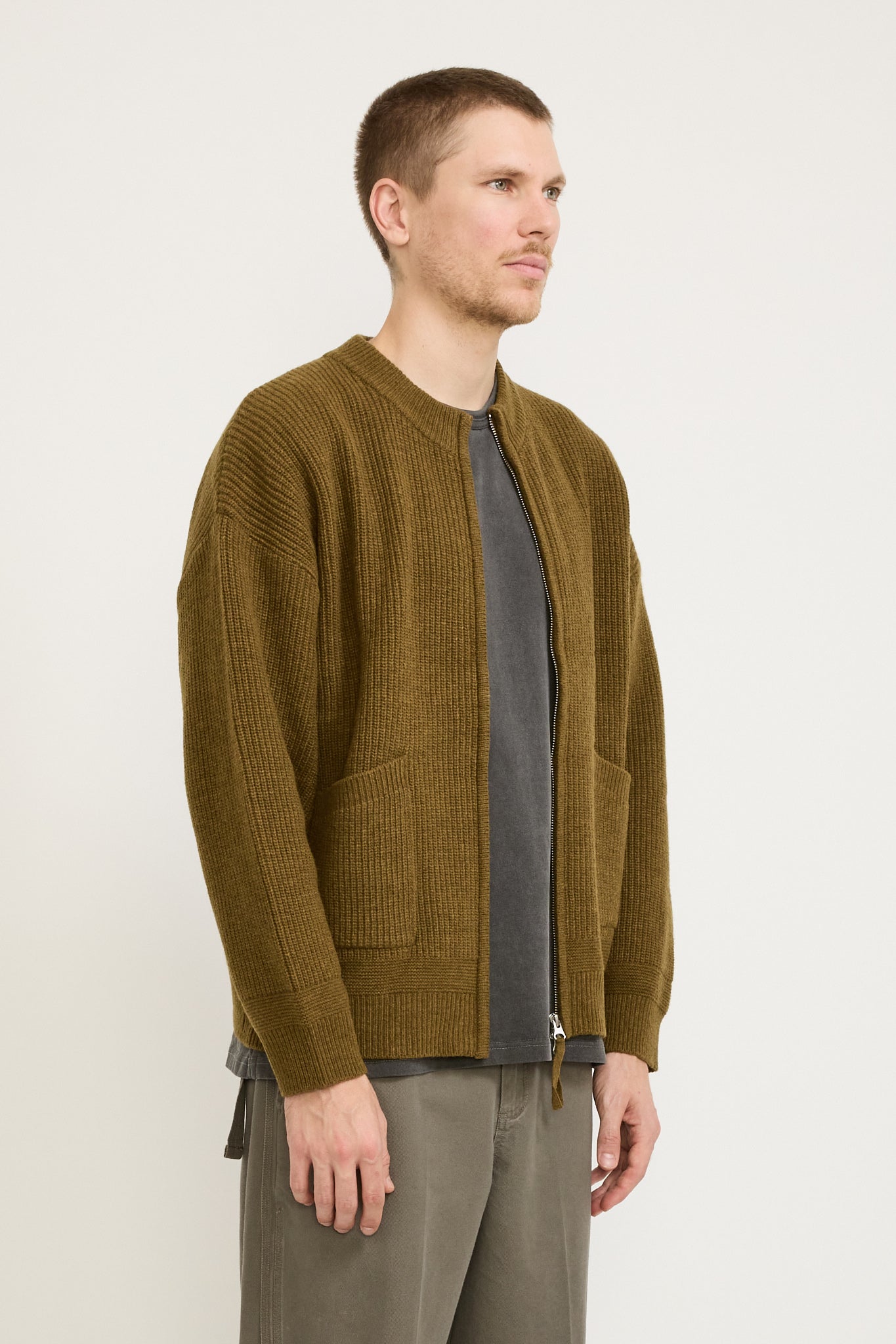 Wool Deck Zip Up Cardigan Cinnamon