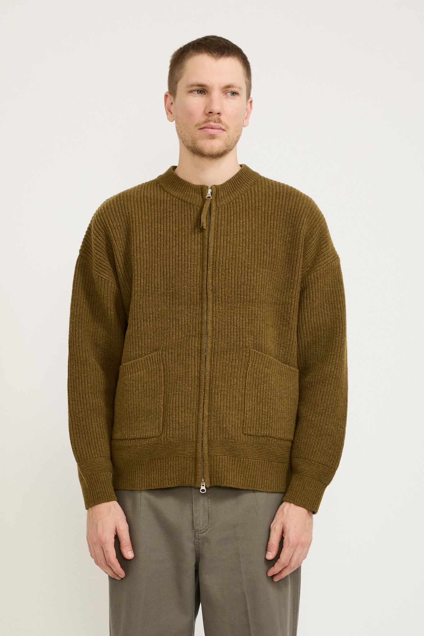 Wool Deck Zip Up Cardigan Cinnamon