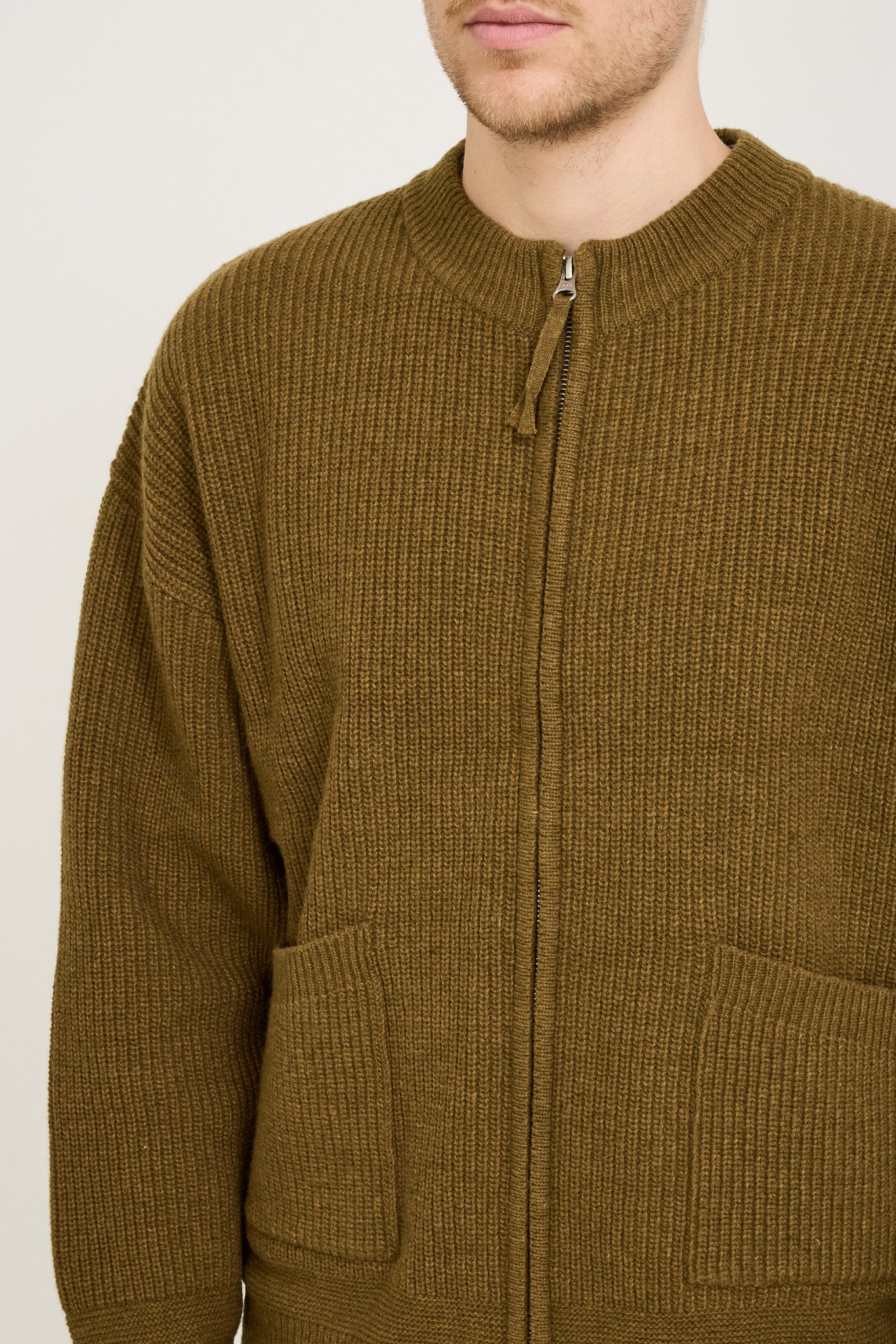 Wool Deck Zip Up Cardigan Cinnamon