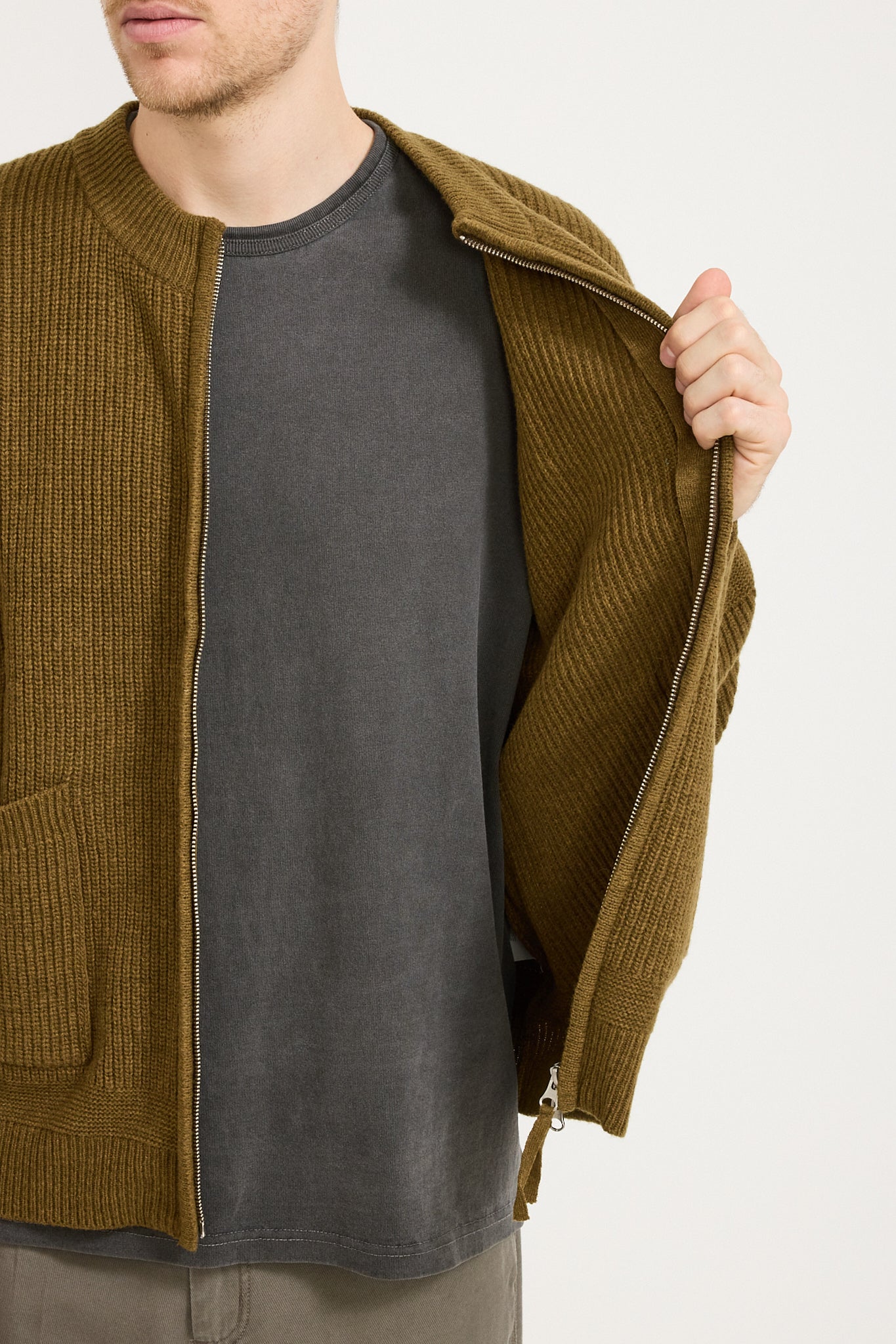 Wool Deck Zip Up Cardigan Cinnamon