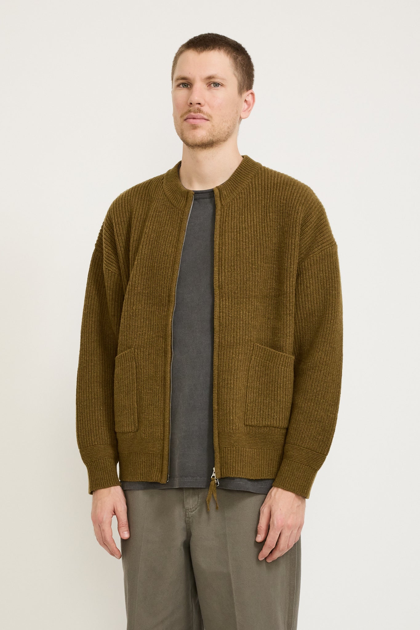 Wool Deck Zip Up Cardigan Cinnamon