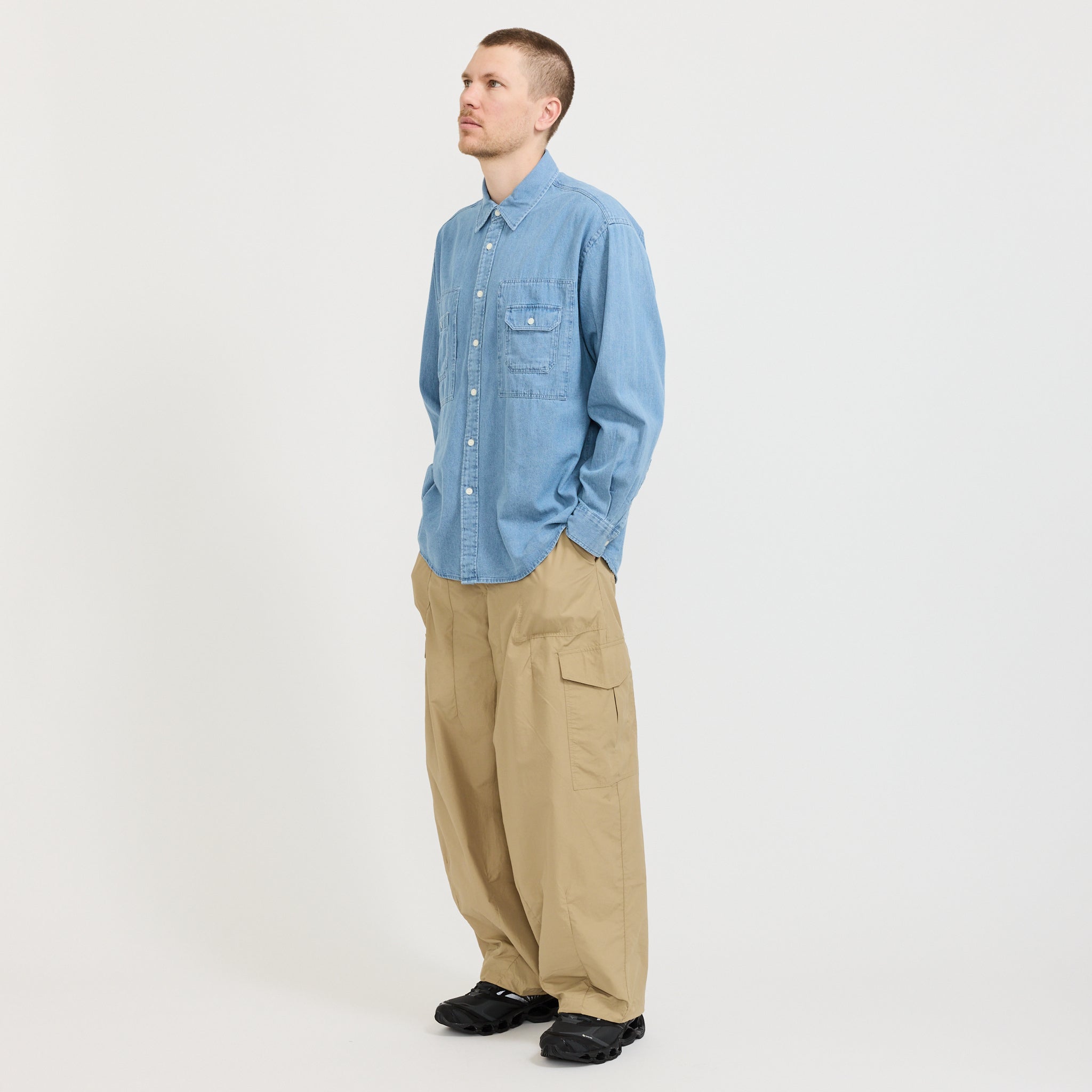 Bleach Denim Utility Shirt Mid Blue