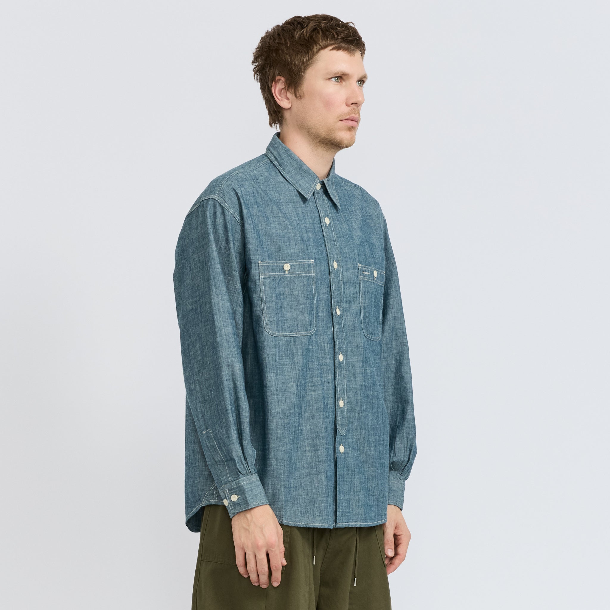 Frizmworks | Kuroki Chambray Work Shirt Washed Blue | Maplestore