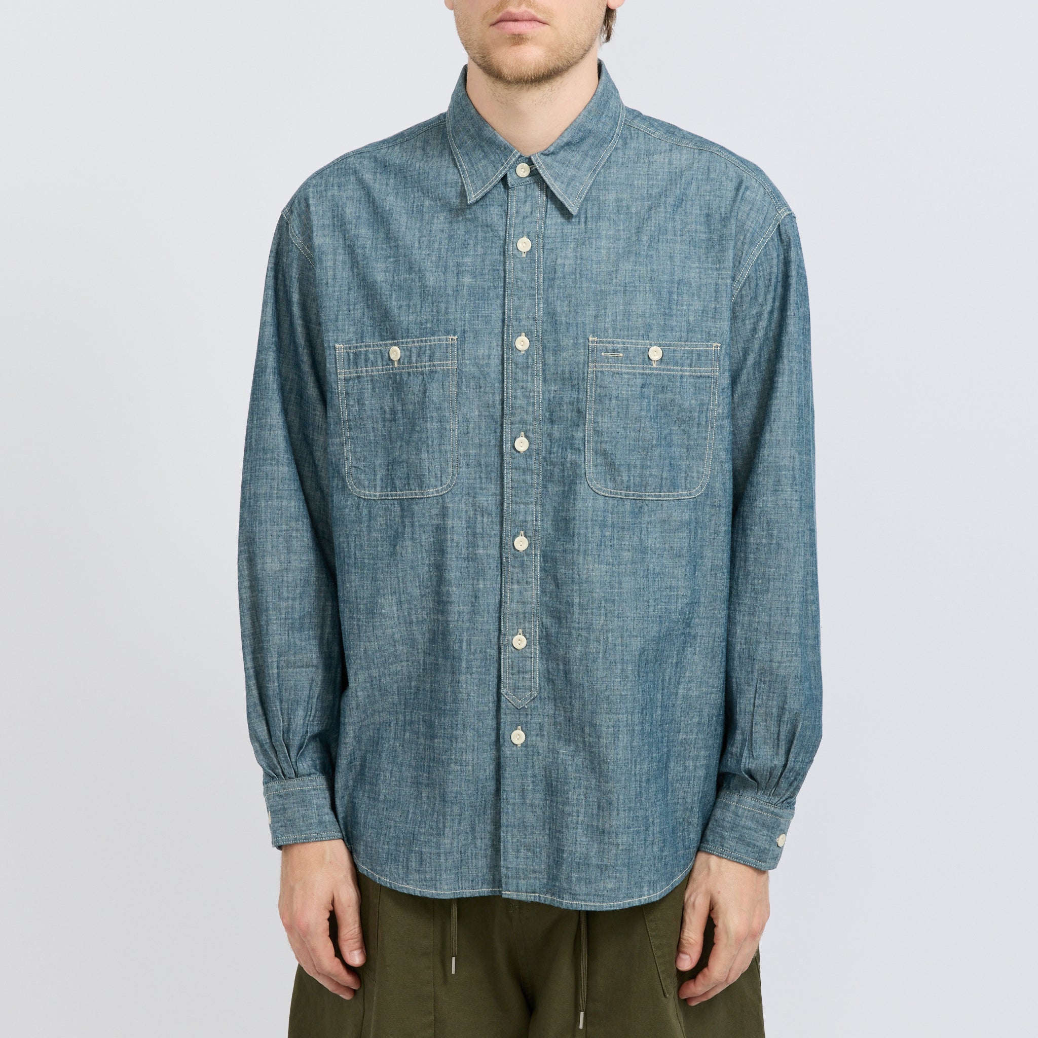 Frizmworks | Kuroki Chambray Work Shirt Washed Blue | Maplestore