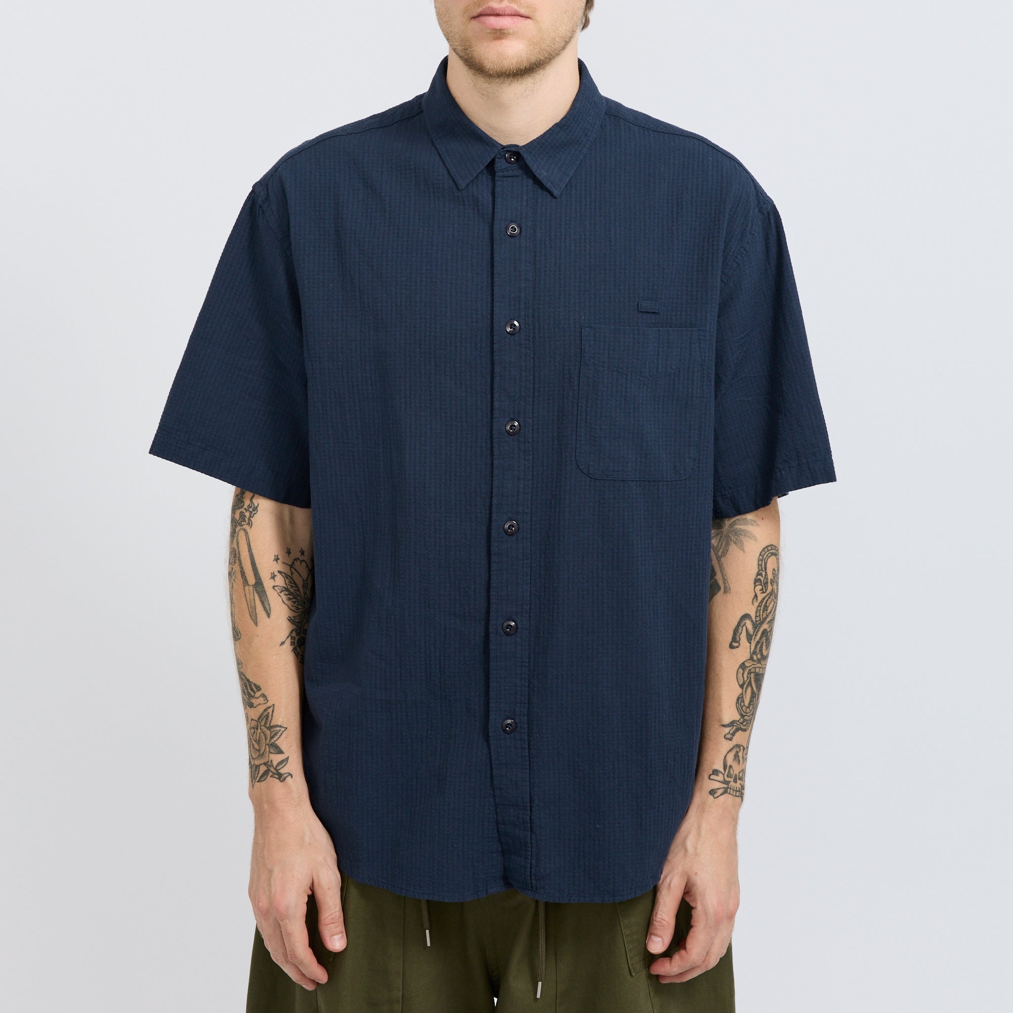 Frizmworks | OG Dobby Weave Seersucker Half Shirt Navy | Maplestore