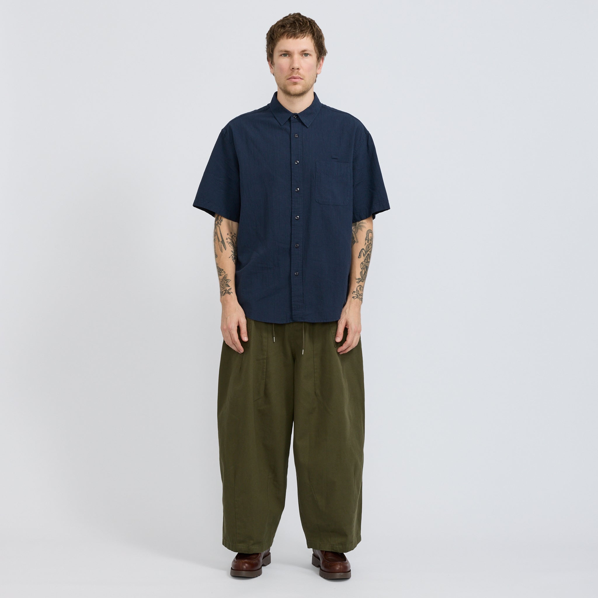 Frizmworks | OG Dobby Weave Seersucker Half Shirt Navy | Maplestore