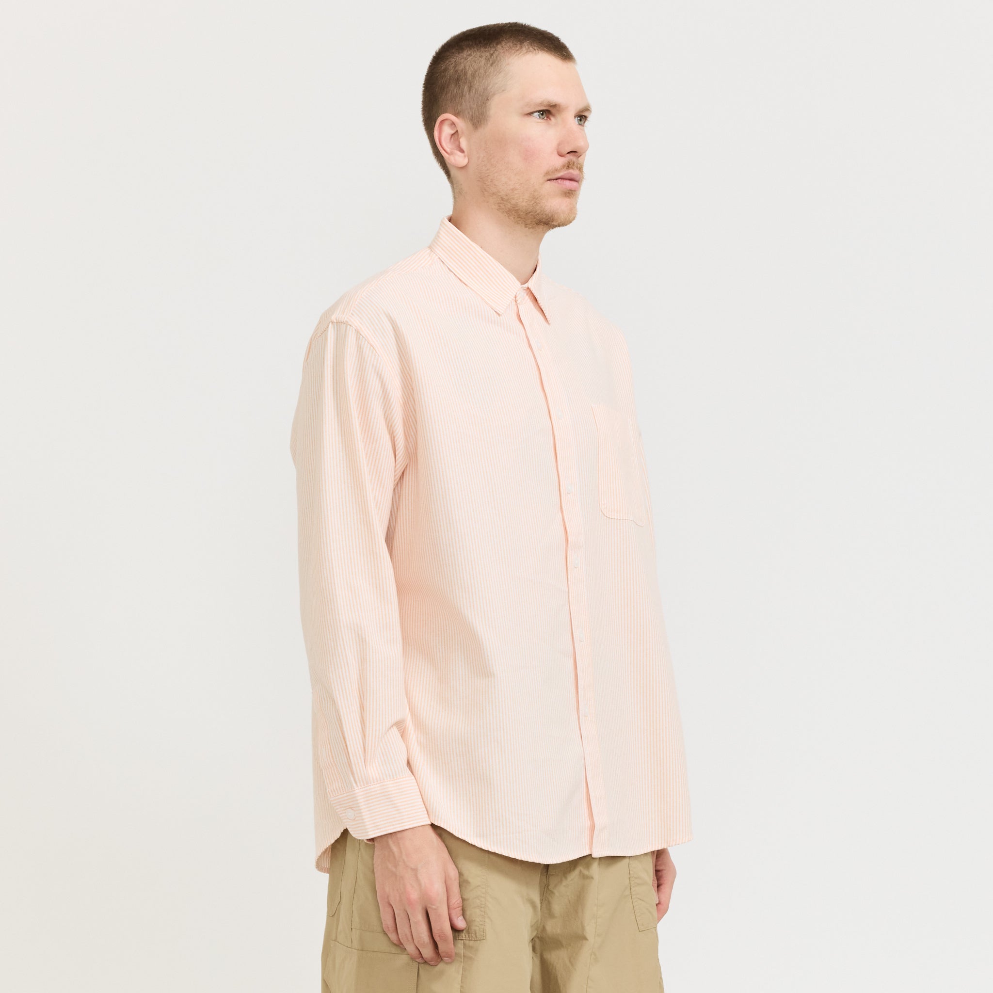 ga.co　Oversized volume stripe SH Long Sleeve Diagonal Stripe Oversized Poplin Shirt - Cobalt