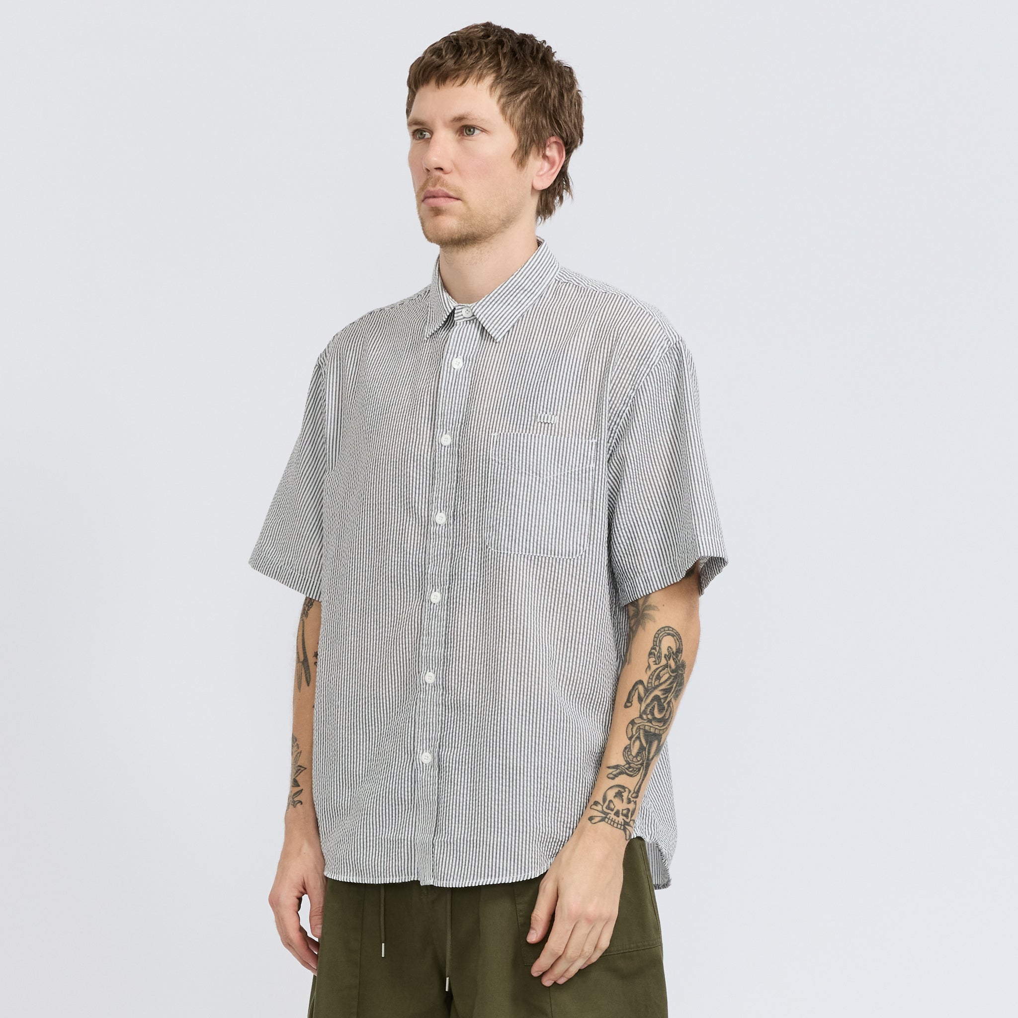 Frizmworks | OG Stripe Seersucker Half Shirt Black | Maplestore
