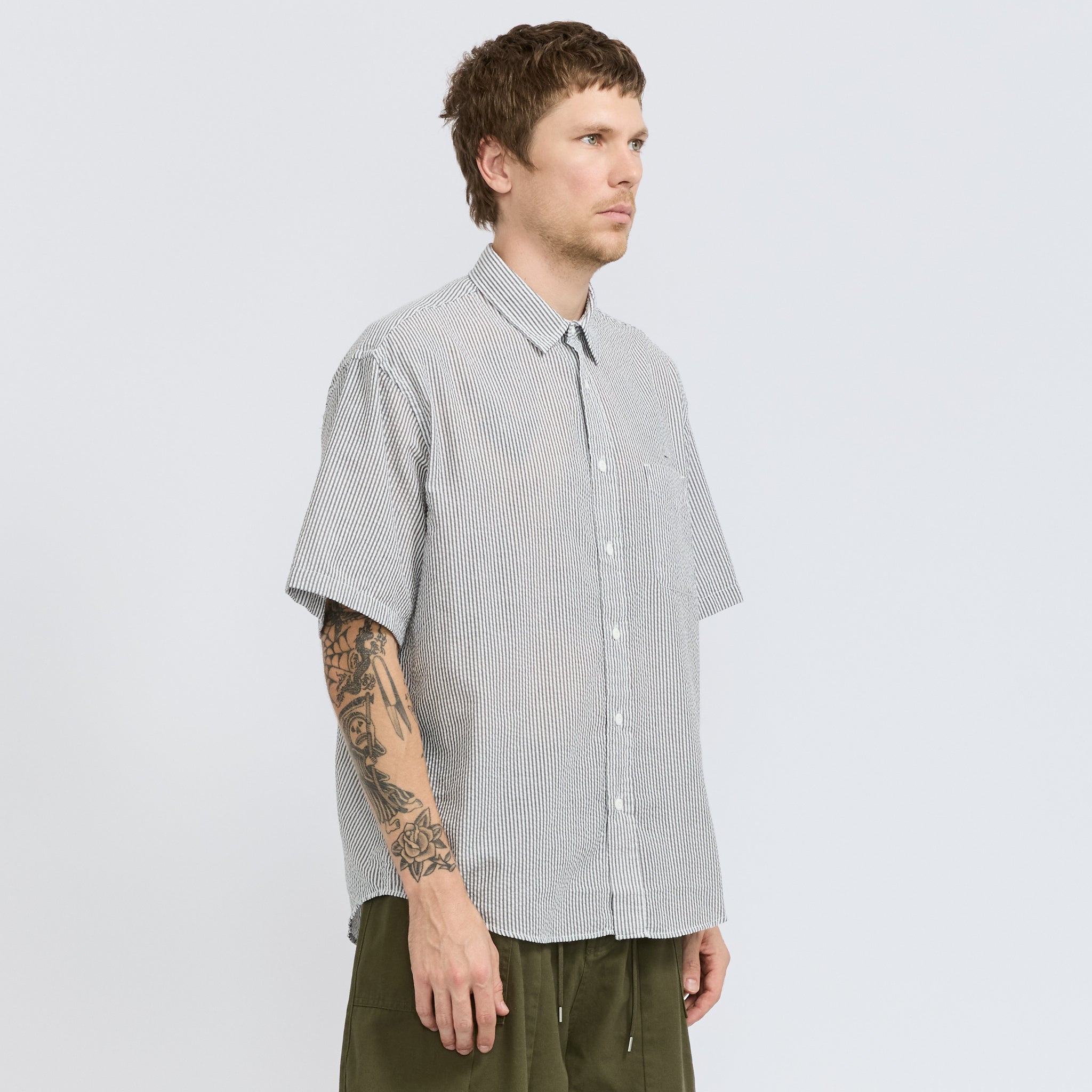 Frizmworks | OG Stripe Seersucker Half Shirt Black | Maplestore