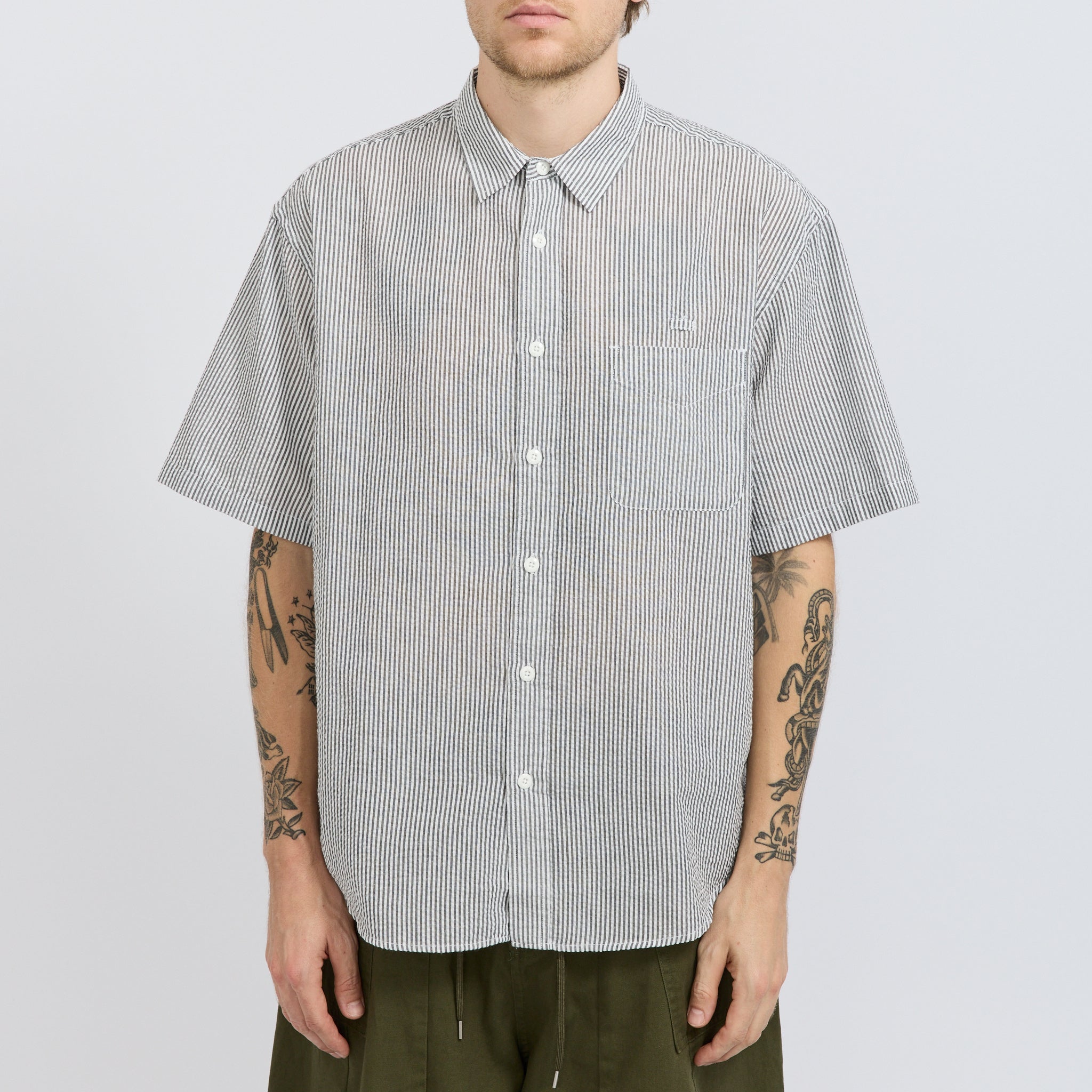 Frizmworks | OG Stripe Seersucker Half Shirt Black | Maplestore