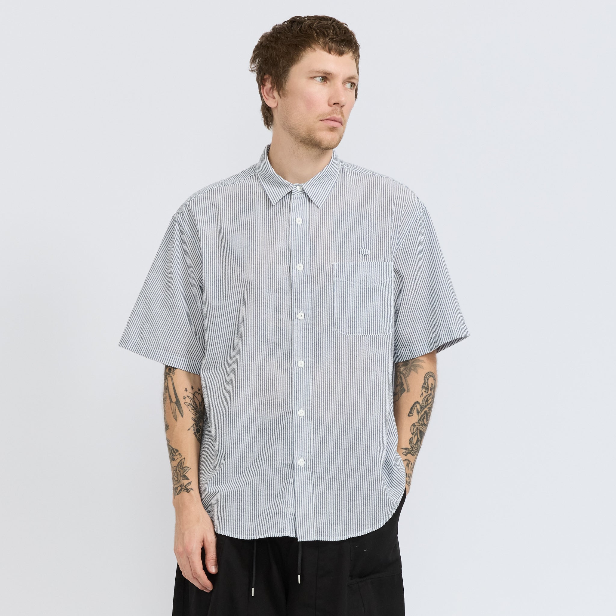 Frizmworks | OG Stripe Seersucker Half Shirt Blue | Maplestore