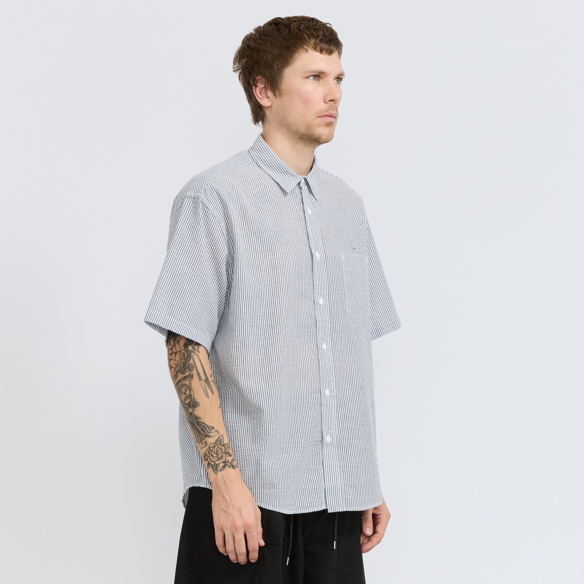 Frizmworks | OG Stripe Seersucker Half Shirt Blue | Maplestore