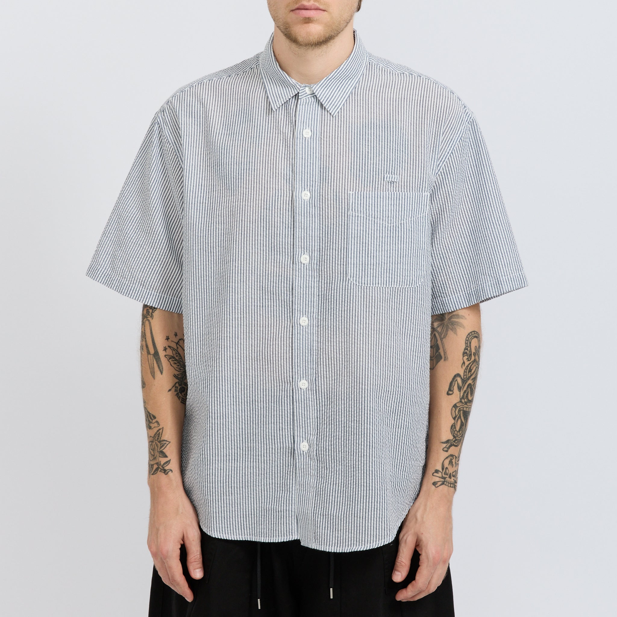 Frizmworks | OG Stripe Seersucker Half Shirt Blue | Maplestore
