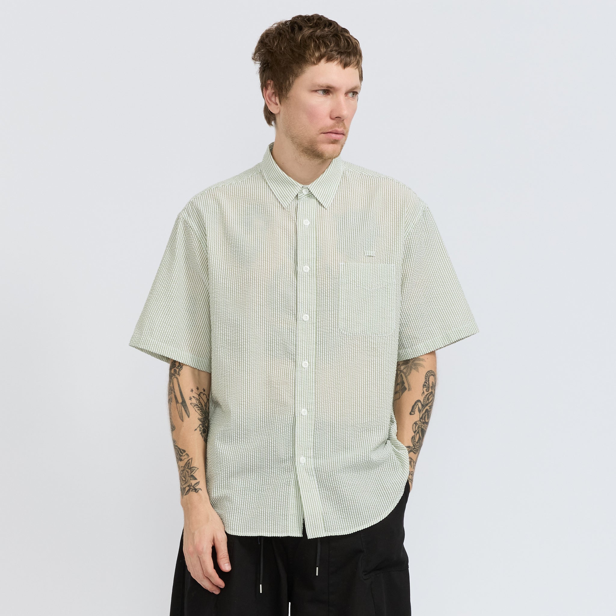 Frizmworks | OG Stripe Seersucker Half Shirt Green | Maplestore